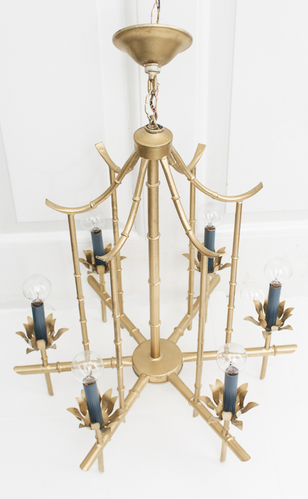 Vintage Hollywood Regency Faux Bamboo Pagoda Chandelier