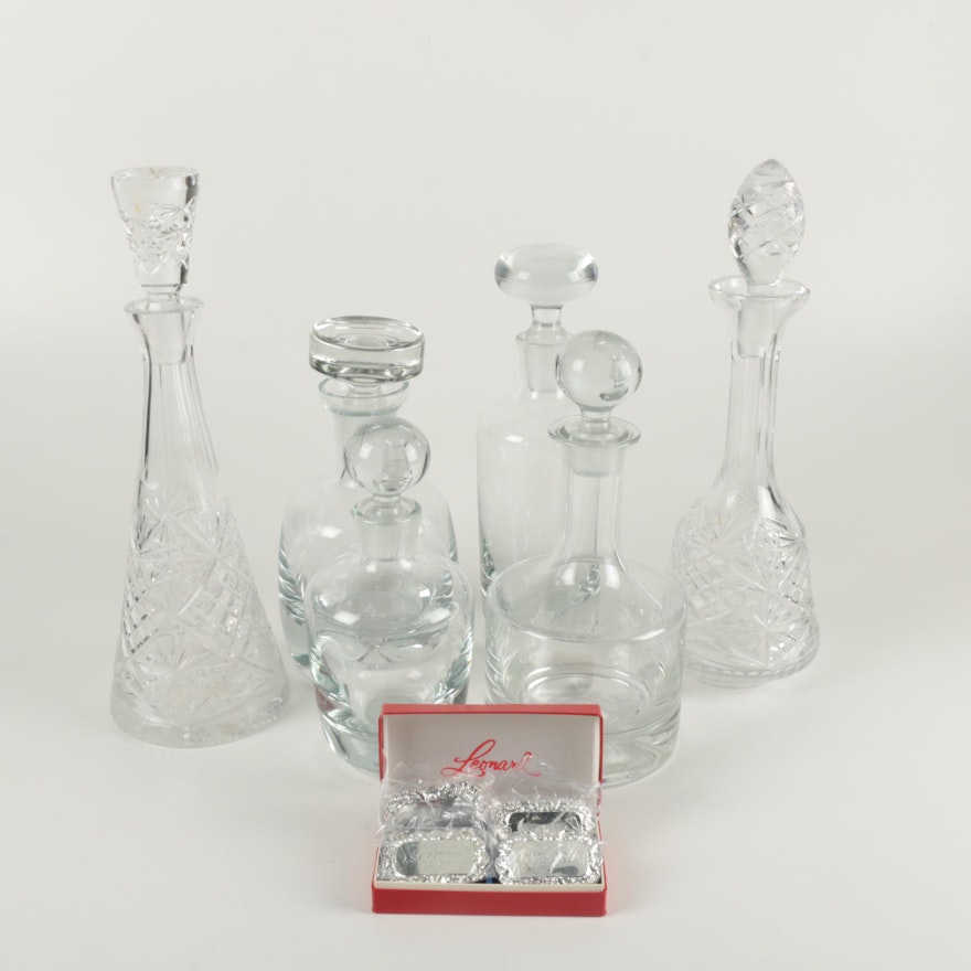 Crystal and Glass Decanters with Leonard Liquor Labels