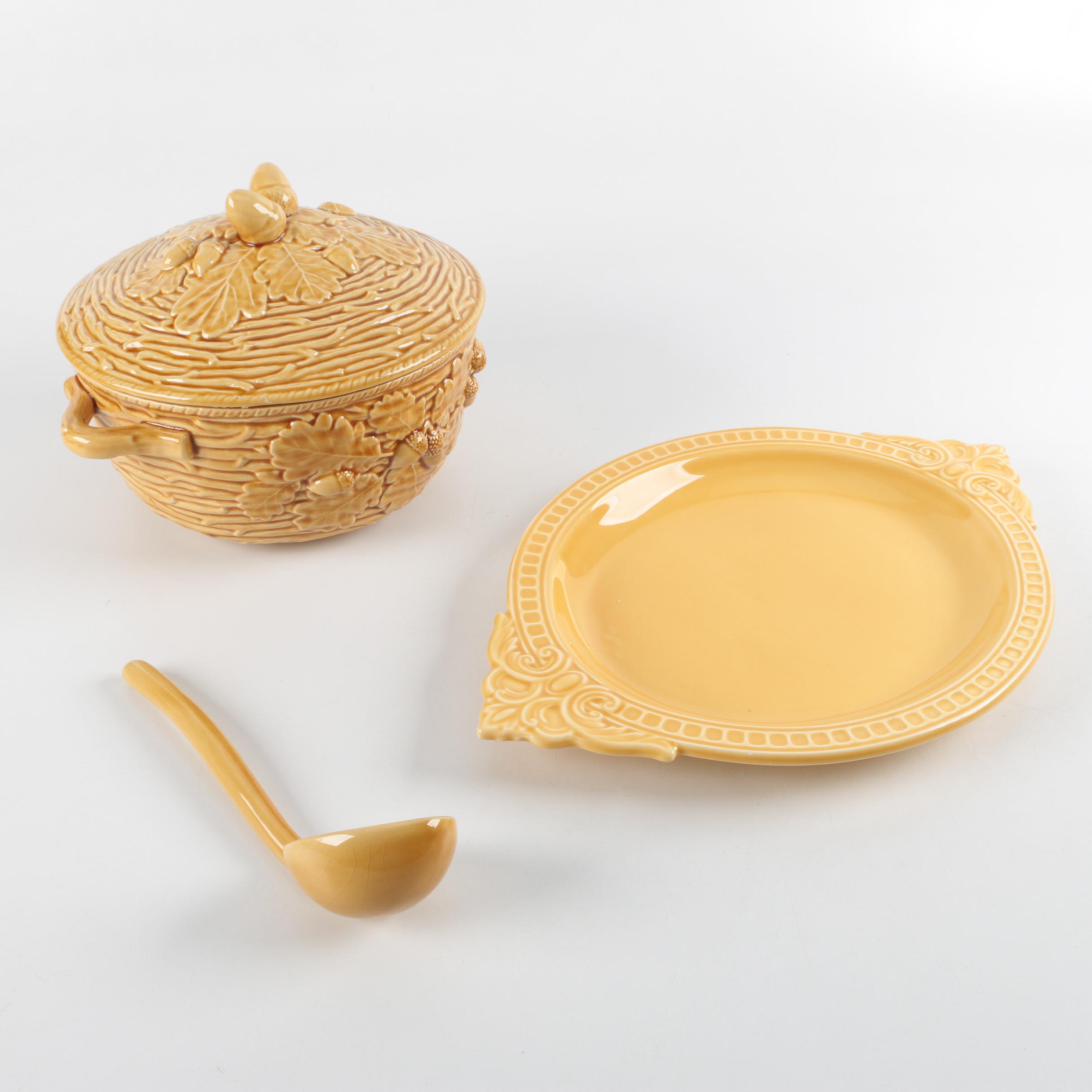 Harry and David Soup Tureen with Ladle and Matceramica "Venice Yellow" Platter
