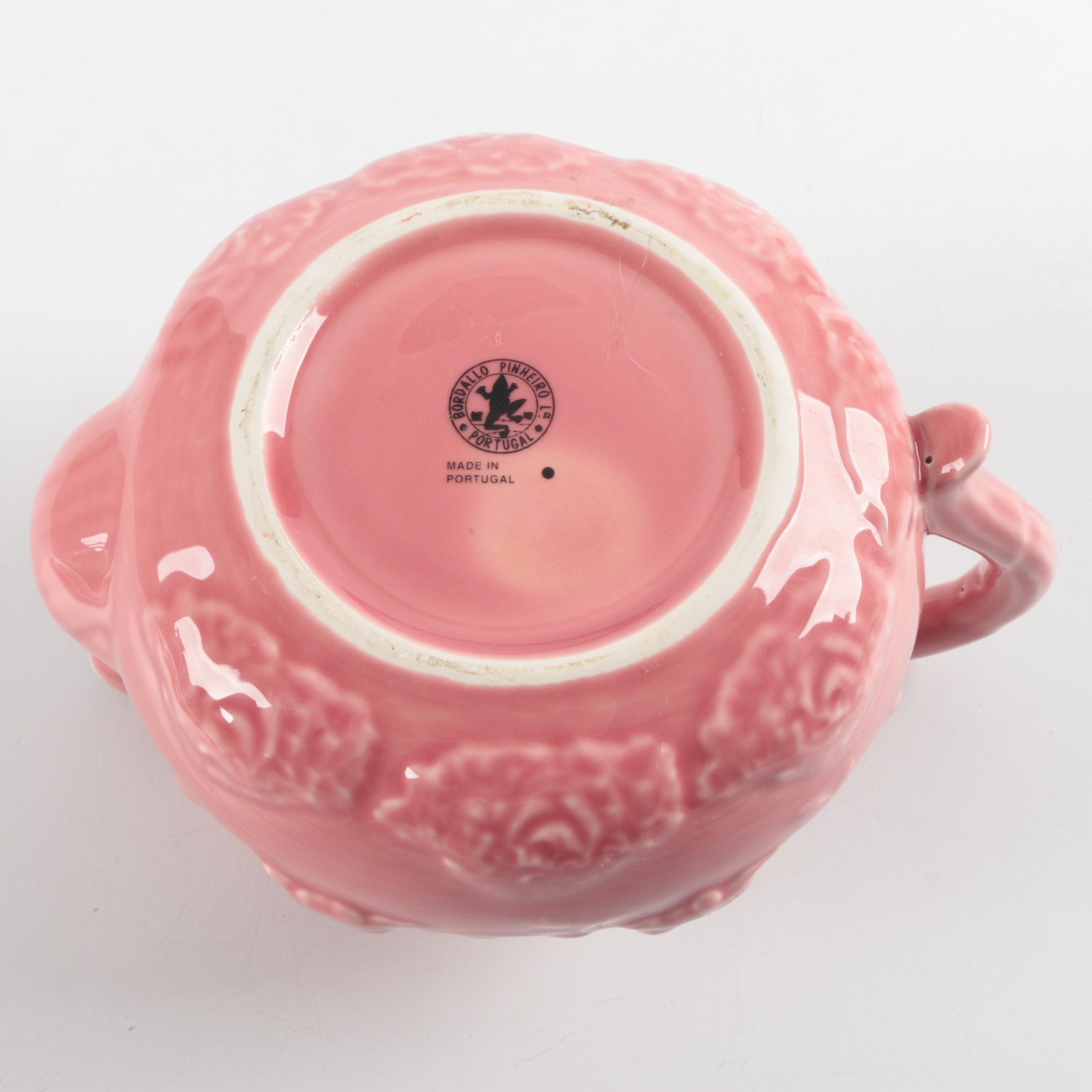 Bordallo Pinneiro "Rabbit Pink" Teapot, Dinner Plate and Sandwich Tray