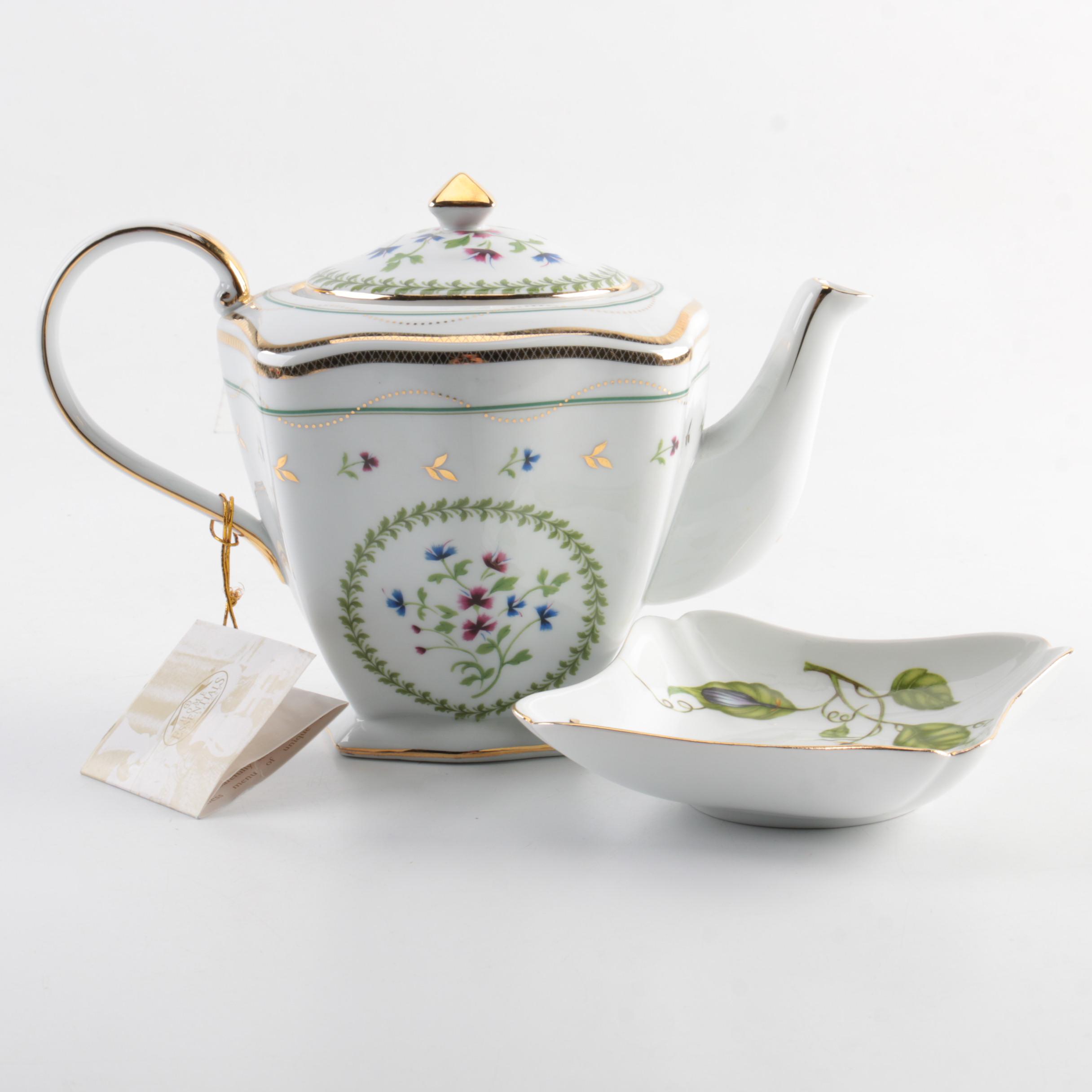 I. Godinger & Co. "Petite Fleur" Teapot and "Jardin" Square Bowl