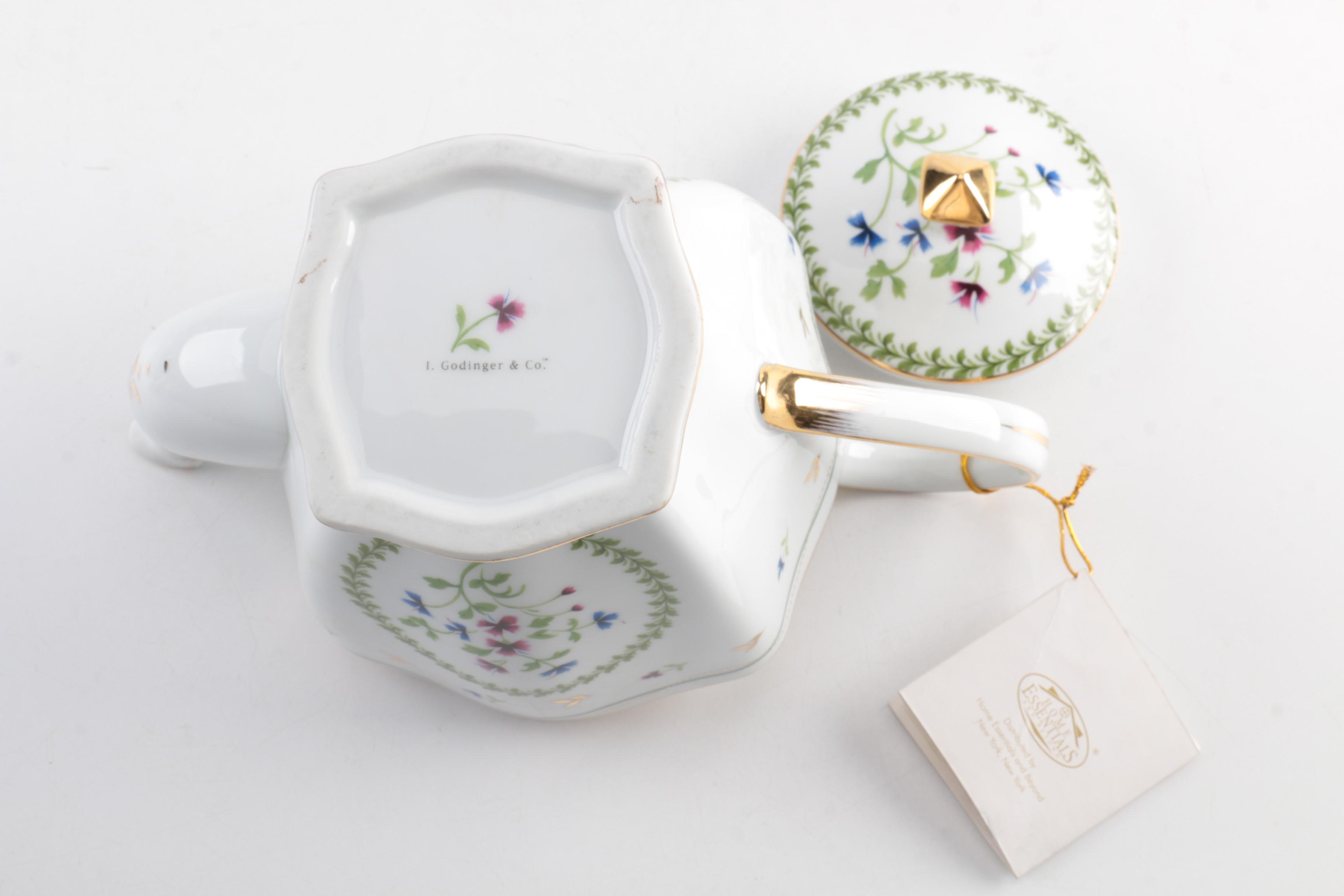 I. Godinger & Co. "Petite Fleur" Teapot and "Jardin" Square Bowl