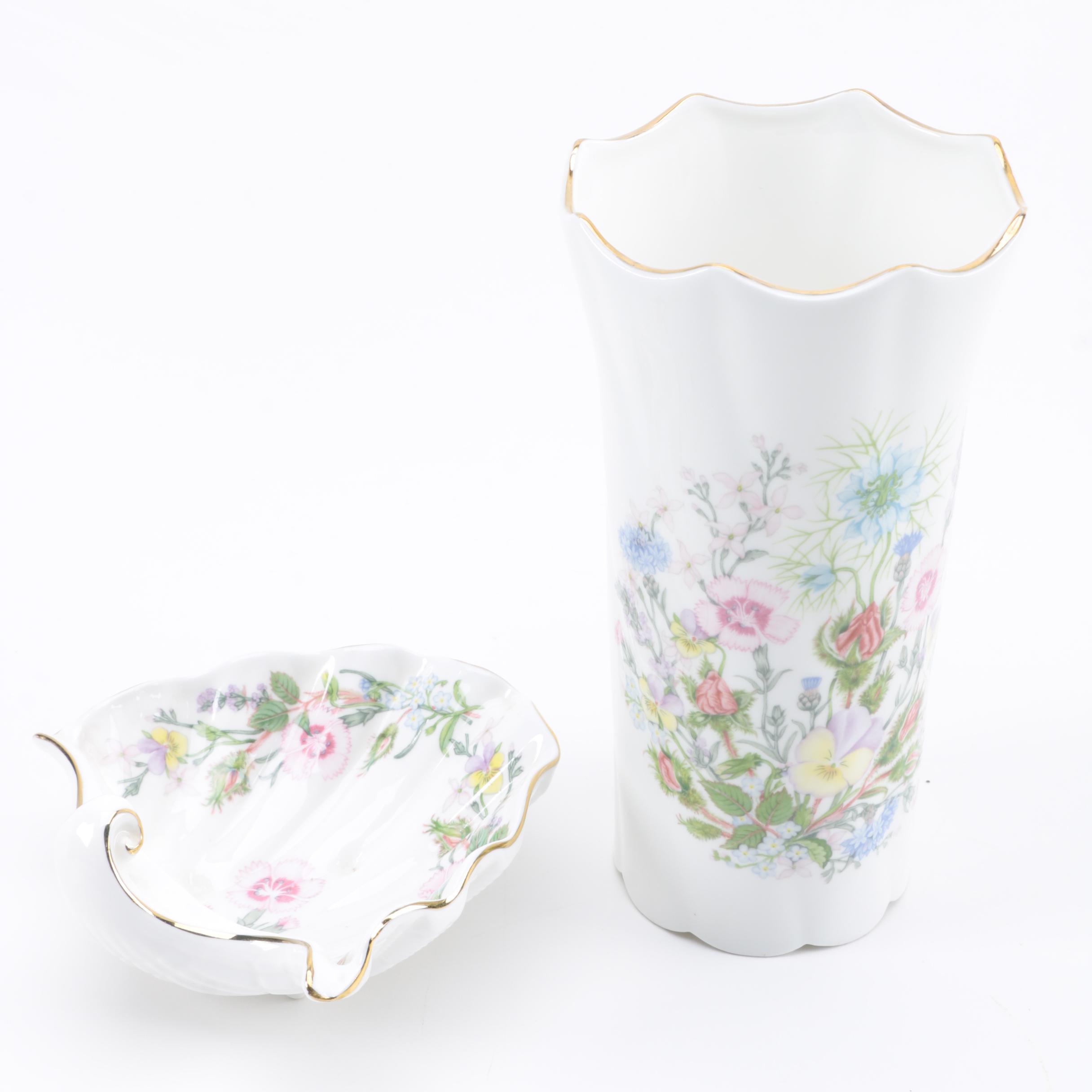 Aynsley "Wild Tudor" Vase and Candy Dish