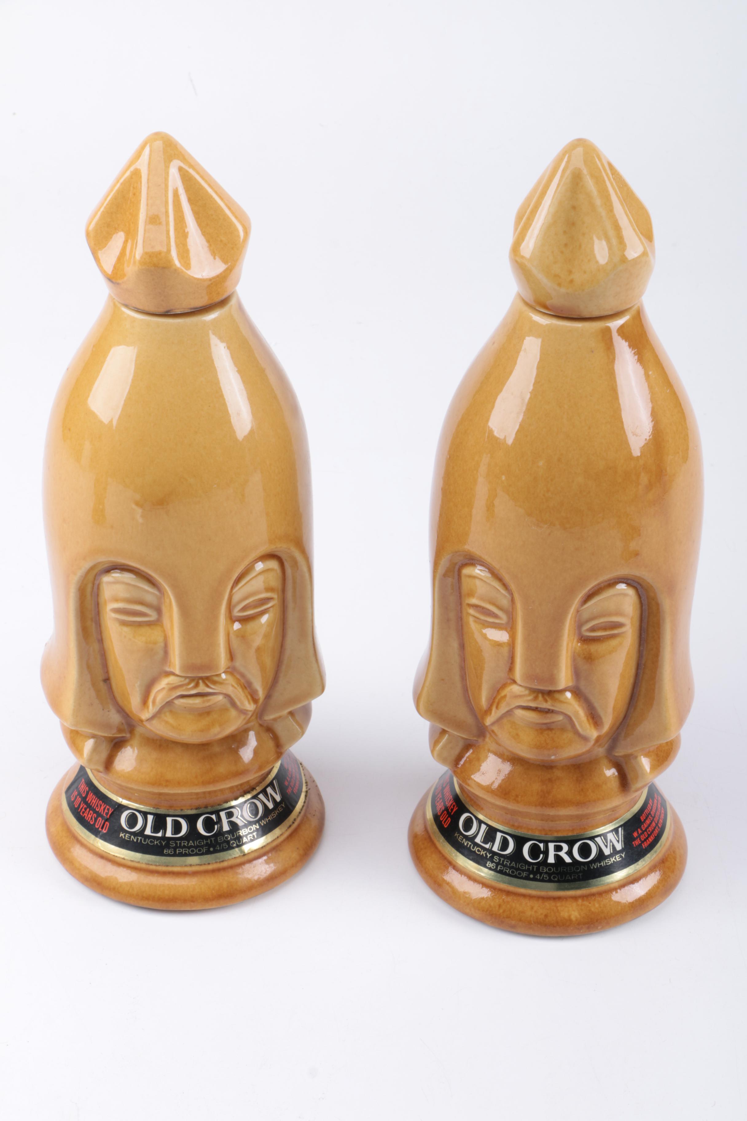 Vintage Old Crow Chess Piece Whisky Decanters