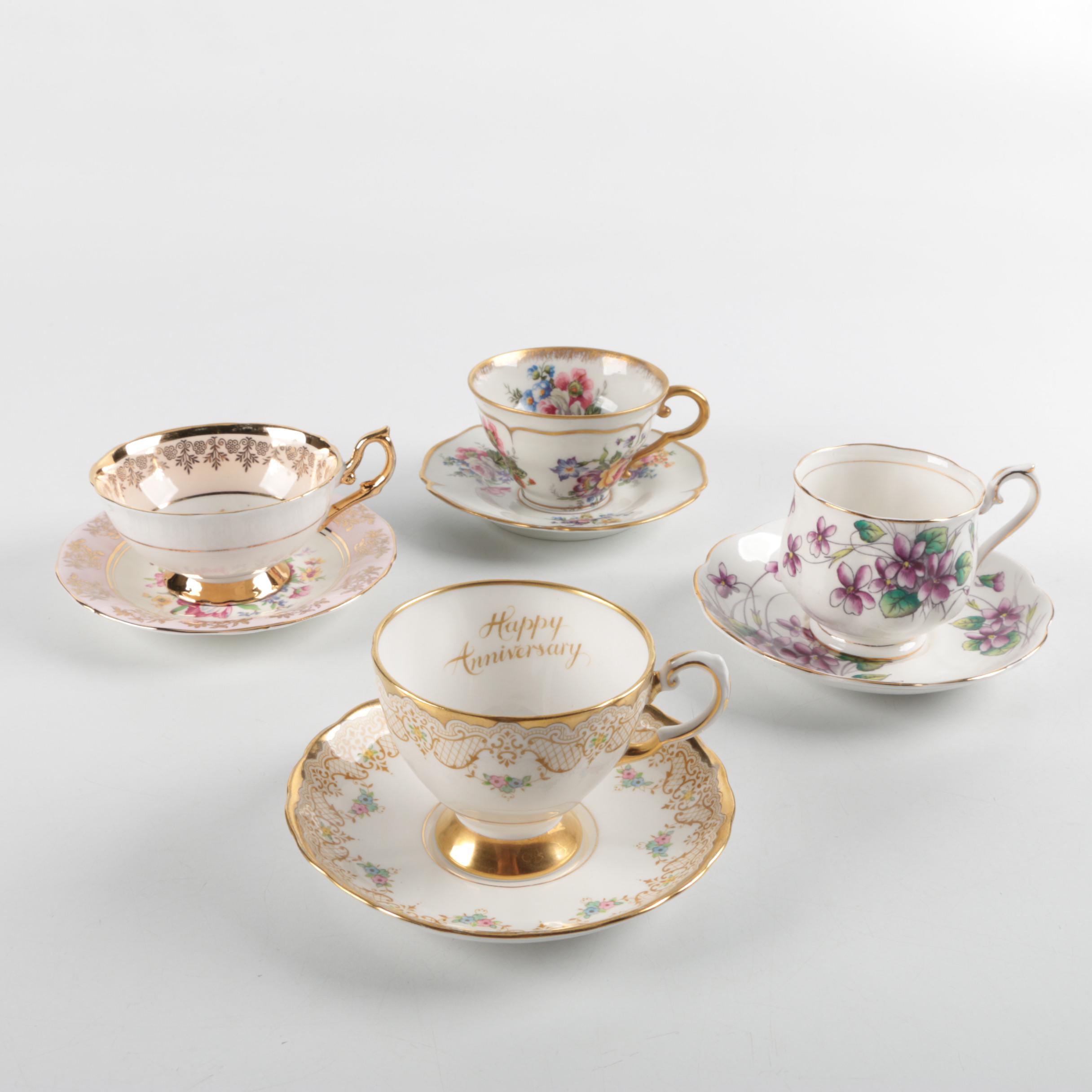 English and French Bone China Tea Cups and Saucers including Royal Albert
