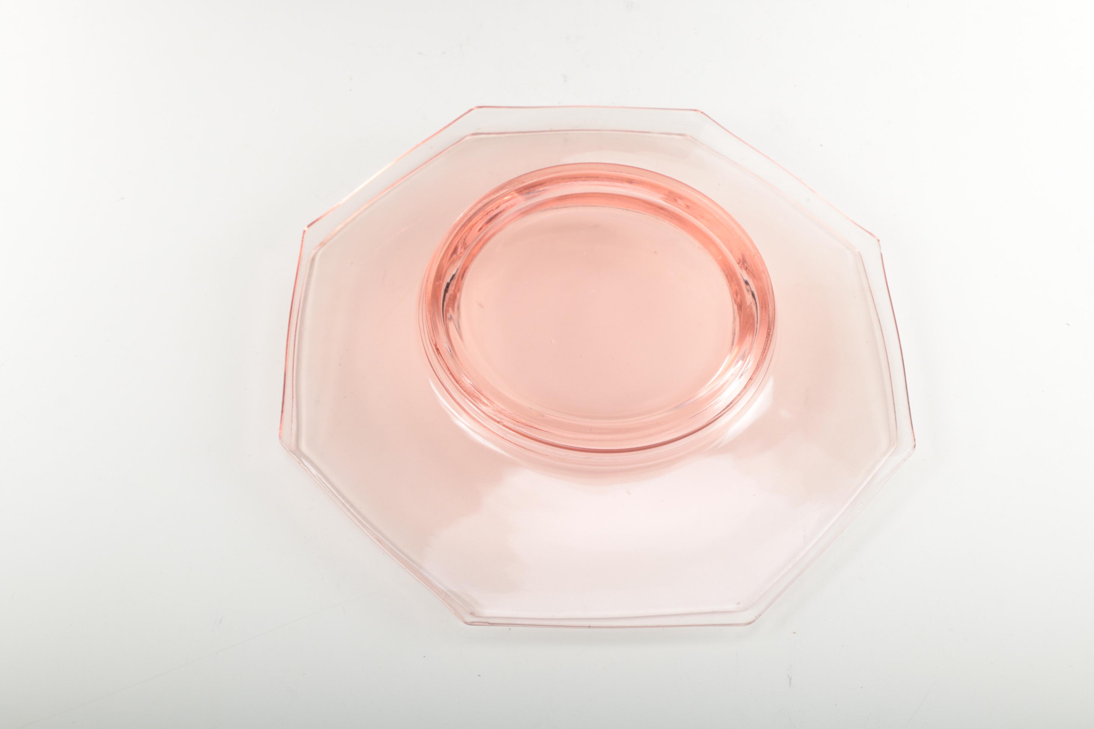 Milk Glass Platter and Pink Depression Glass Plates