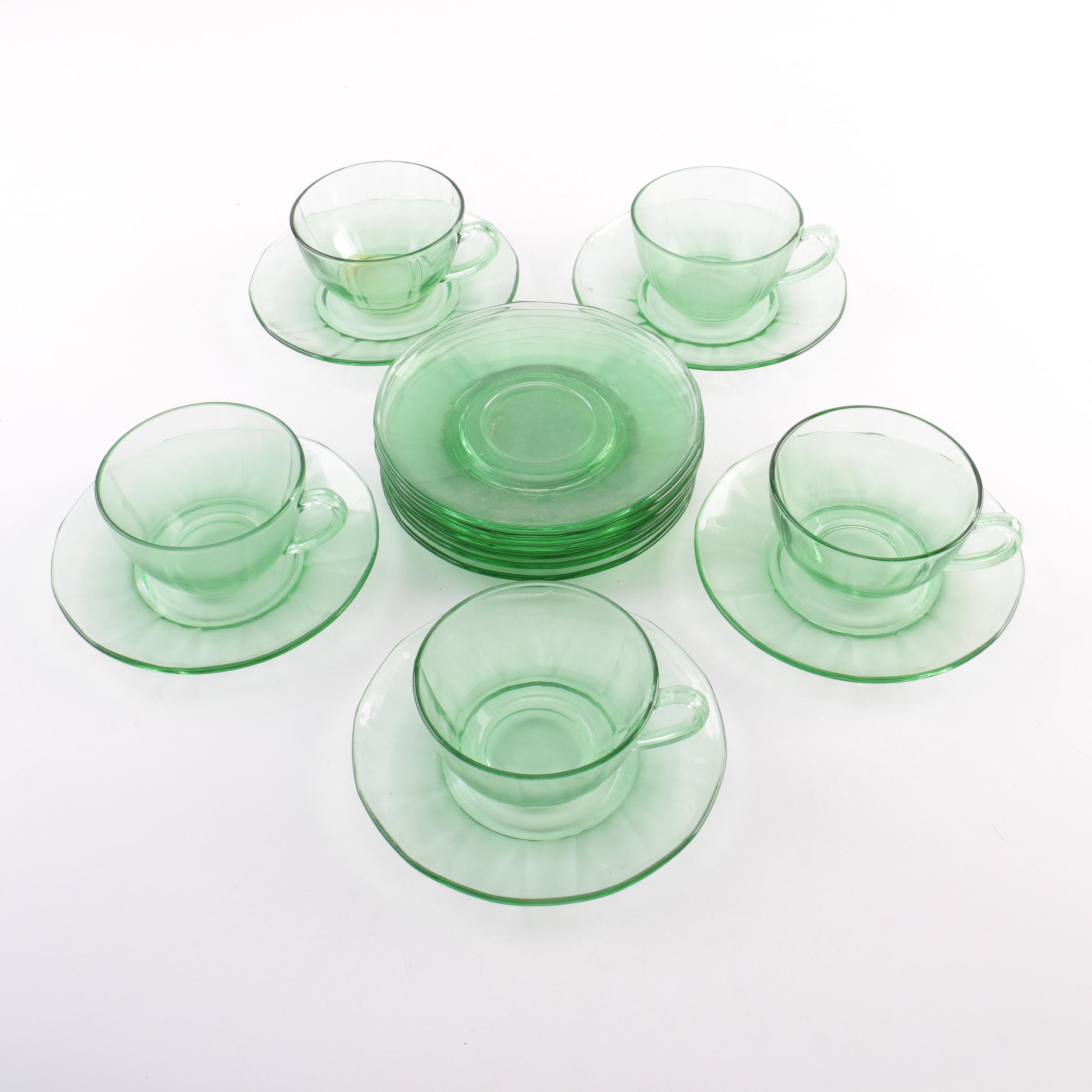 Green Depression Glass Tableware