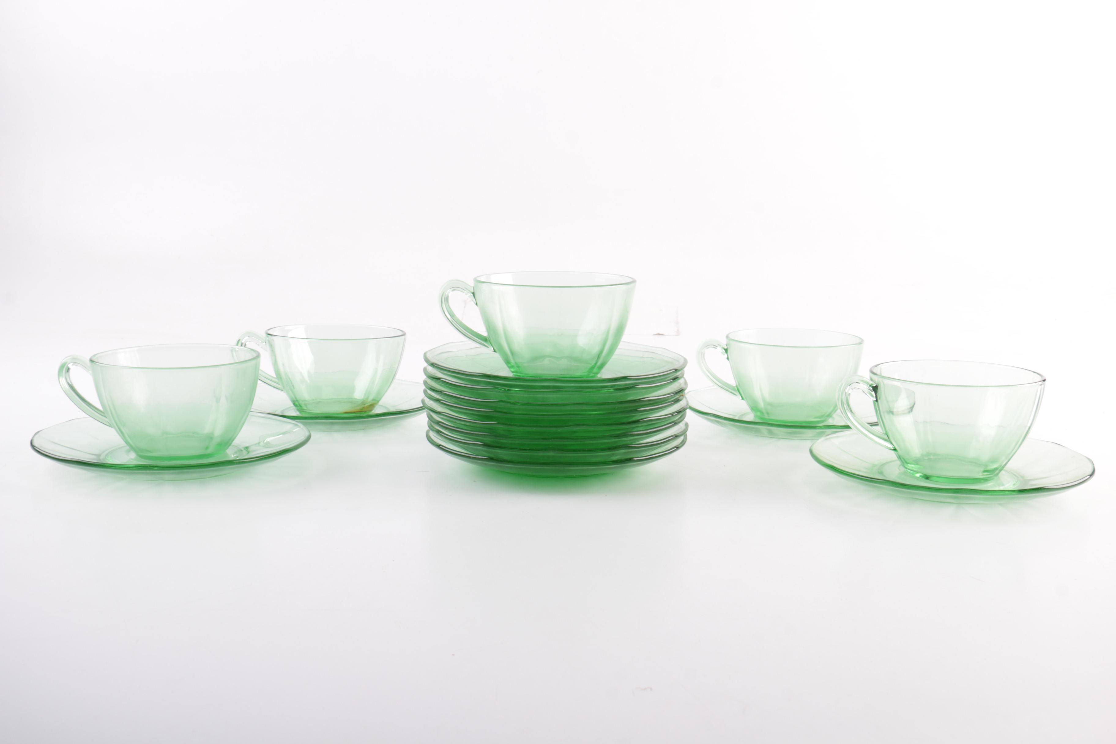 Green Depression Glass Tableware