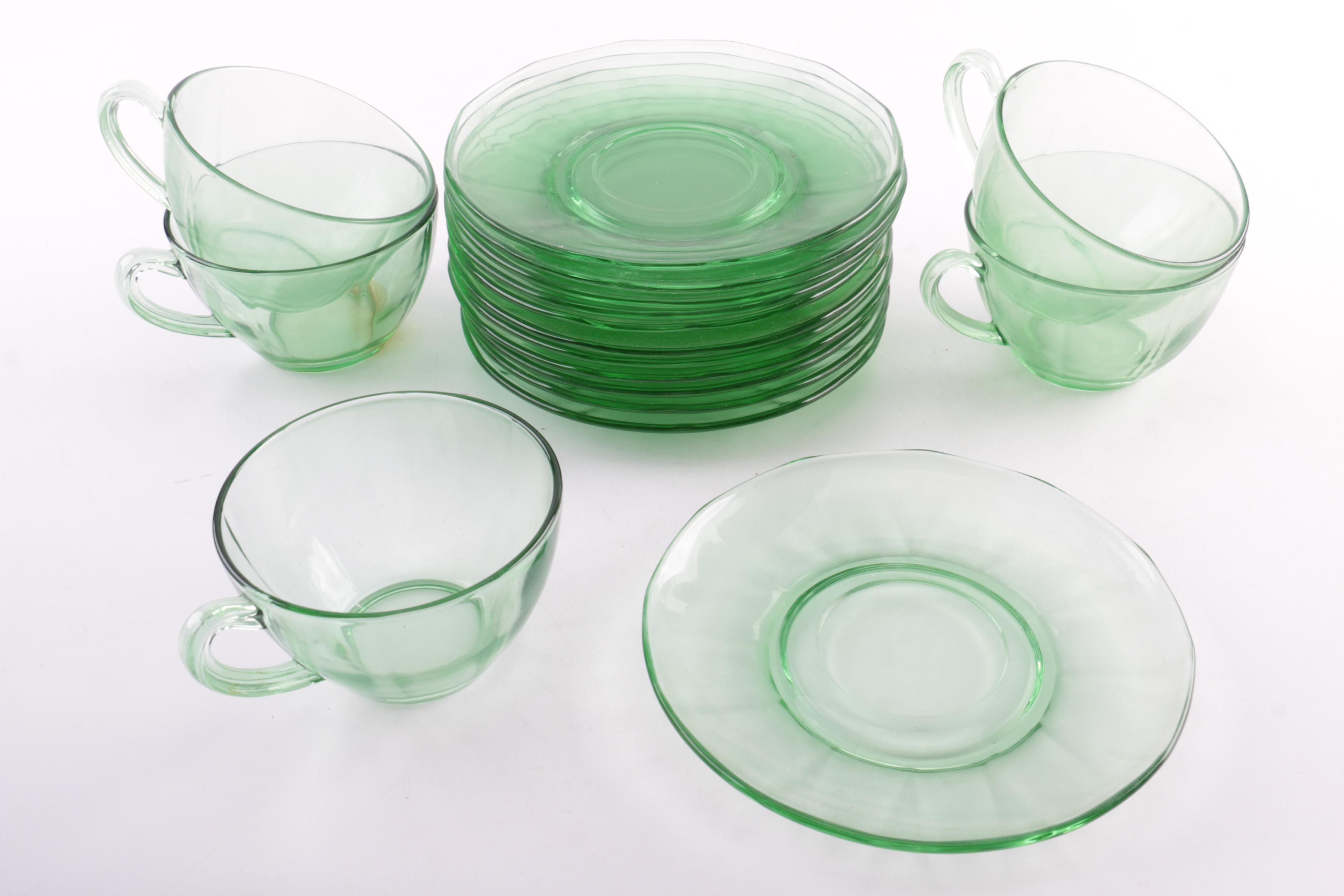 Green Depression Glass Tableware
