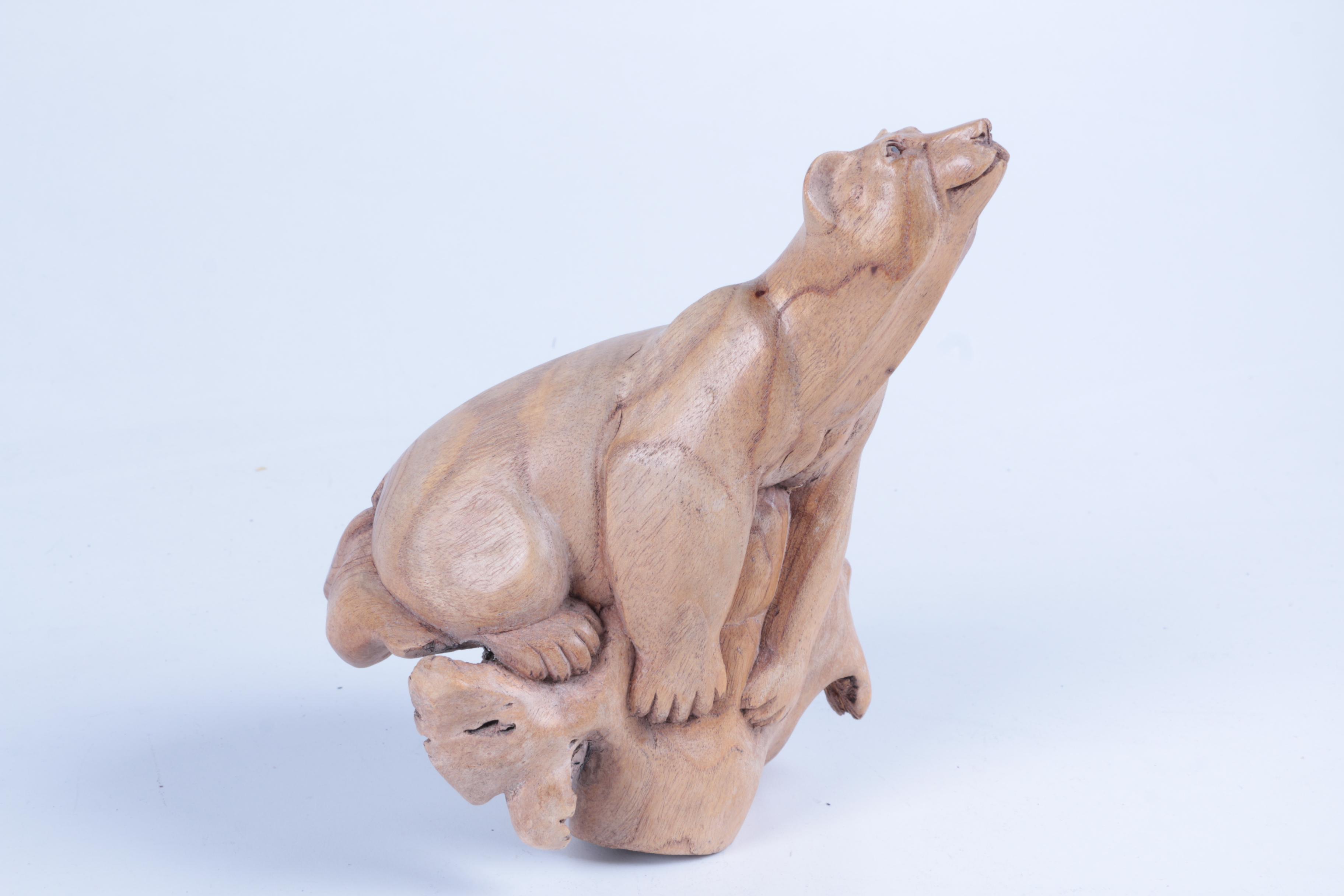 Artisan Carved Burl Wood Bear Figure