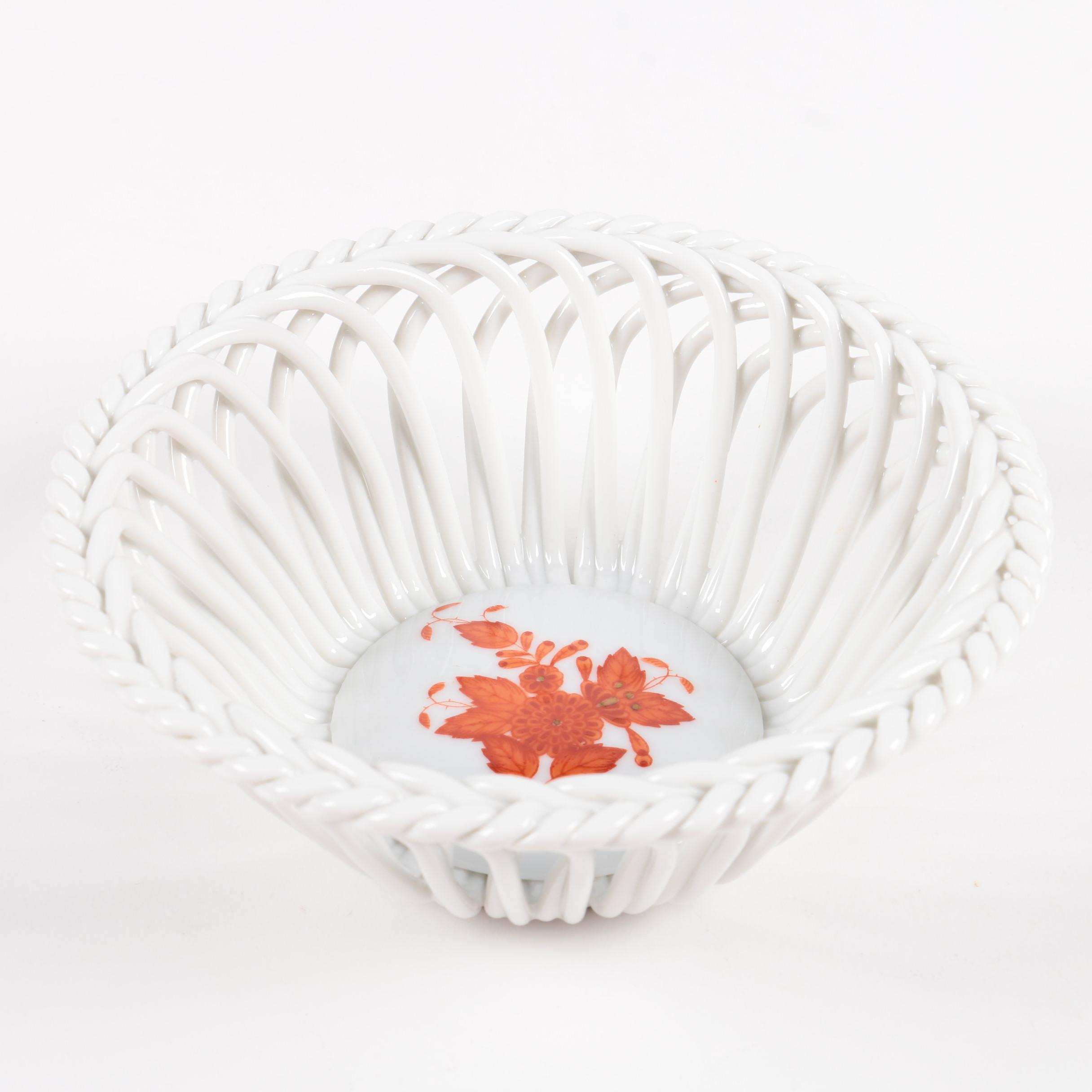 Herend Hungary "Chinese Bouquet Rust" Open Weave Basket