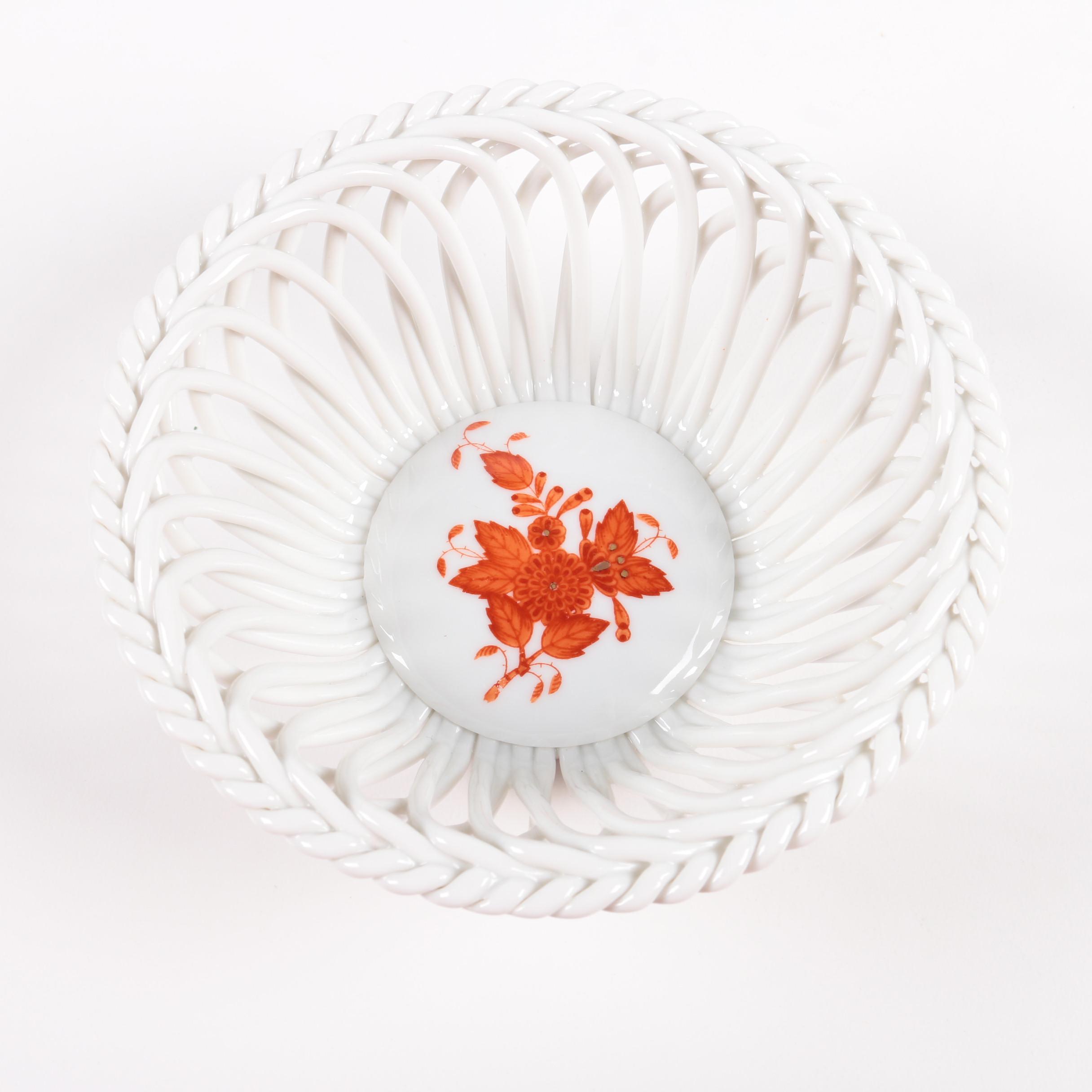 Herend Hungary "Chinese Bouquet Rust" Open Weave Basket