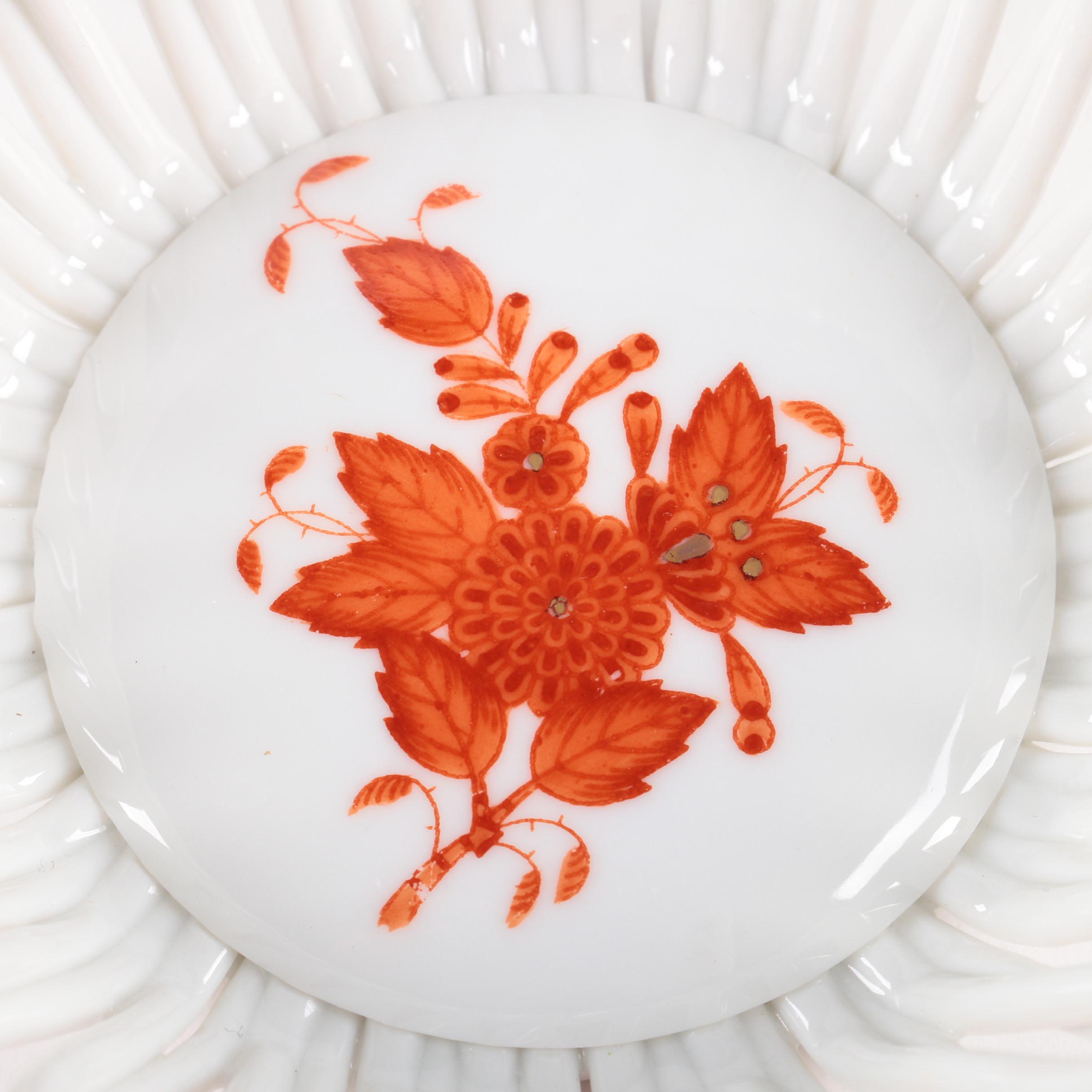 Herend Hungary "Chinese Bouquet Rust" Open Weave Basket