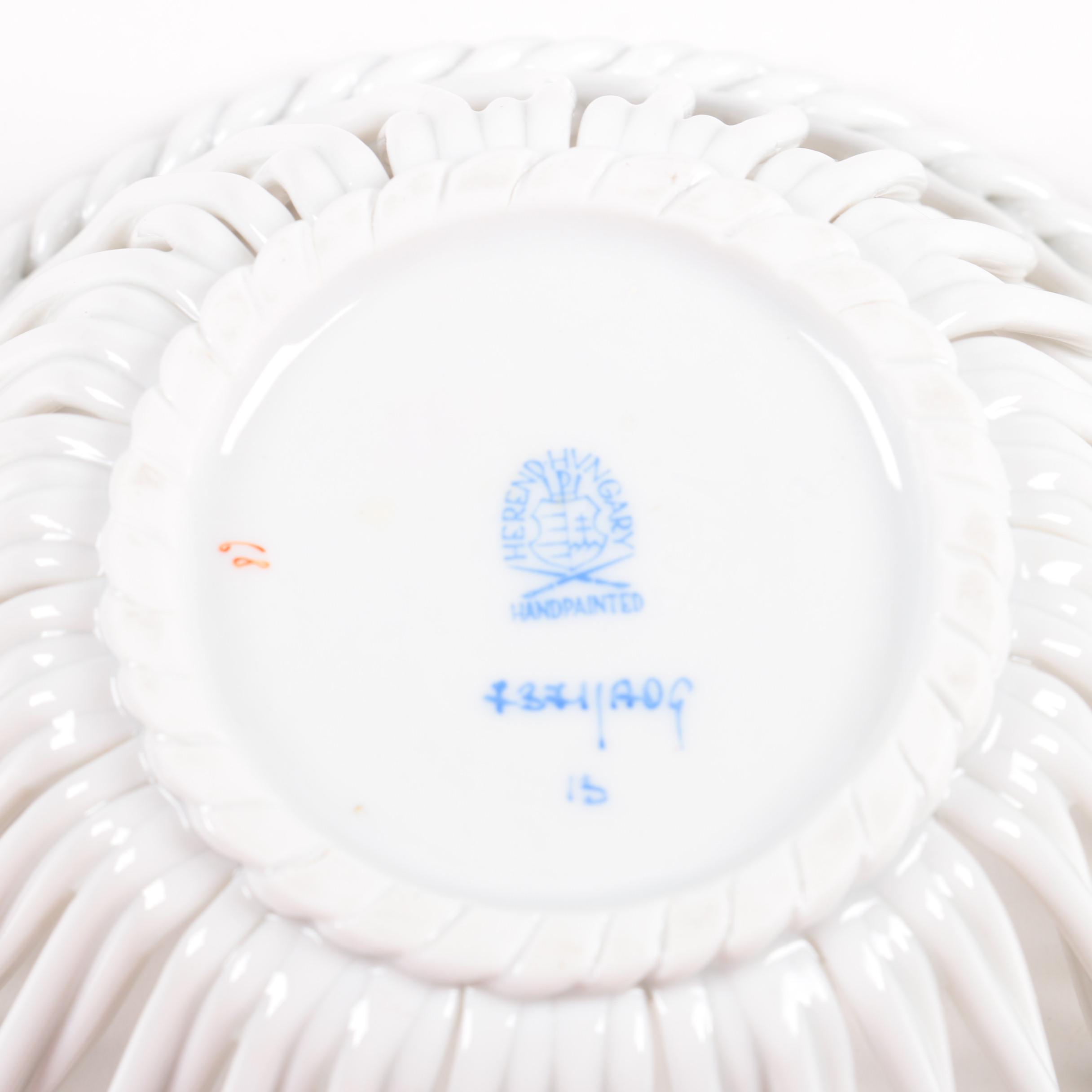 Herend Hungary "Chinese Bouquet Rust" Open Weave Basket