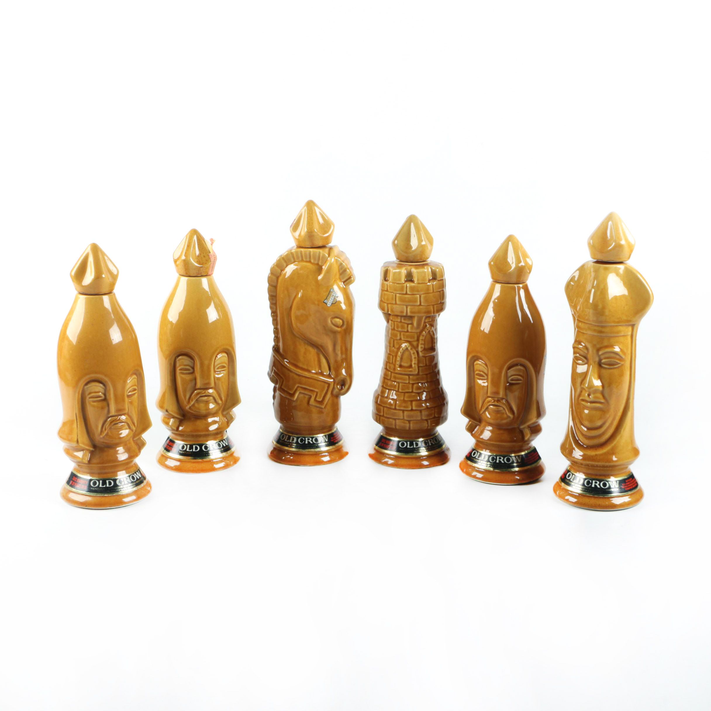 Vintage Old Crow Chess Piece Whisky Decanters