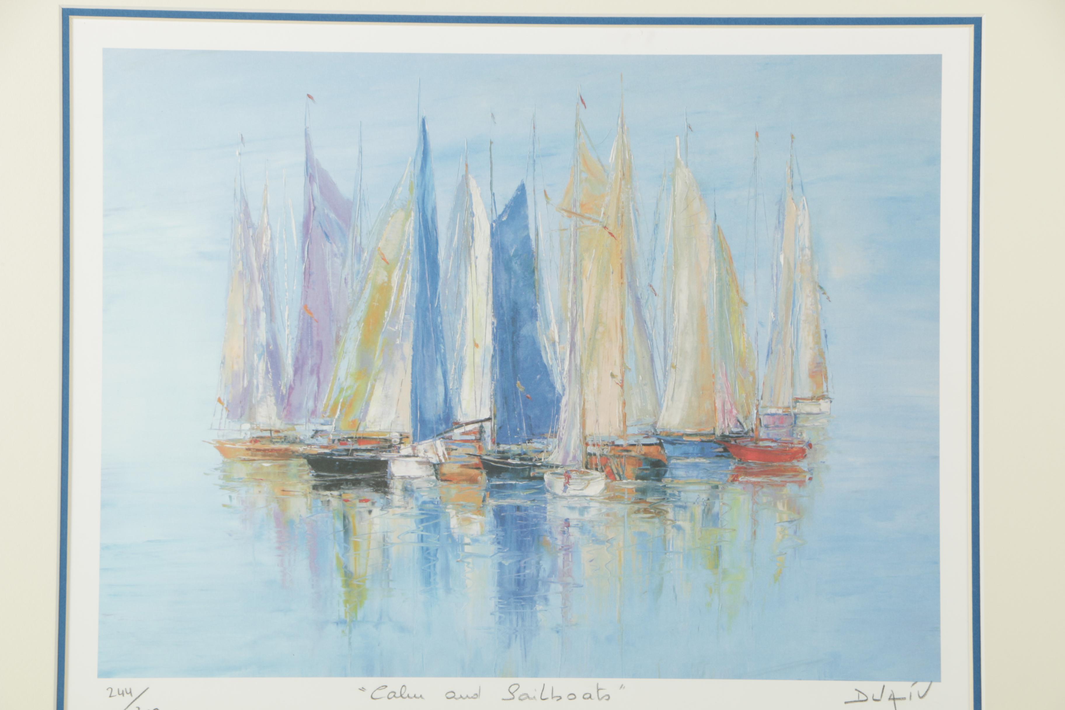 Duaiv Limited Edition Offset Lithograph "Calm and Sailboats"