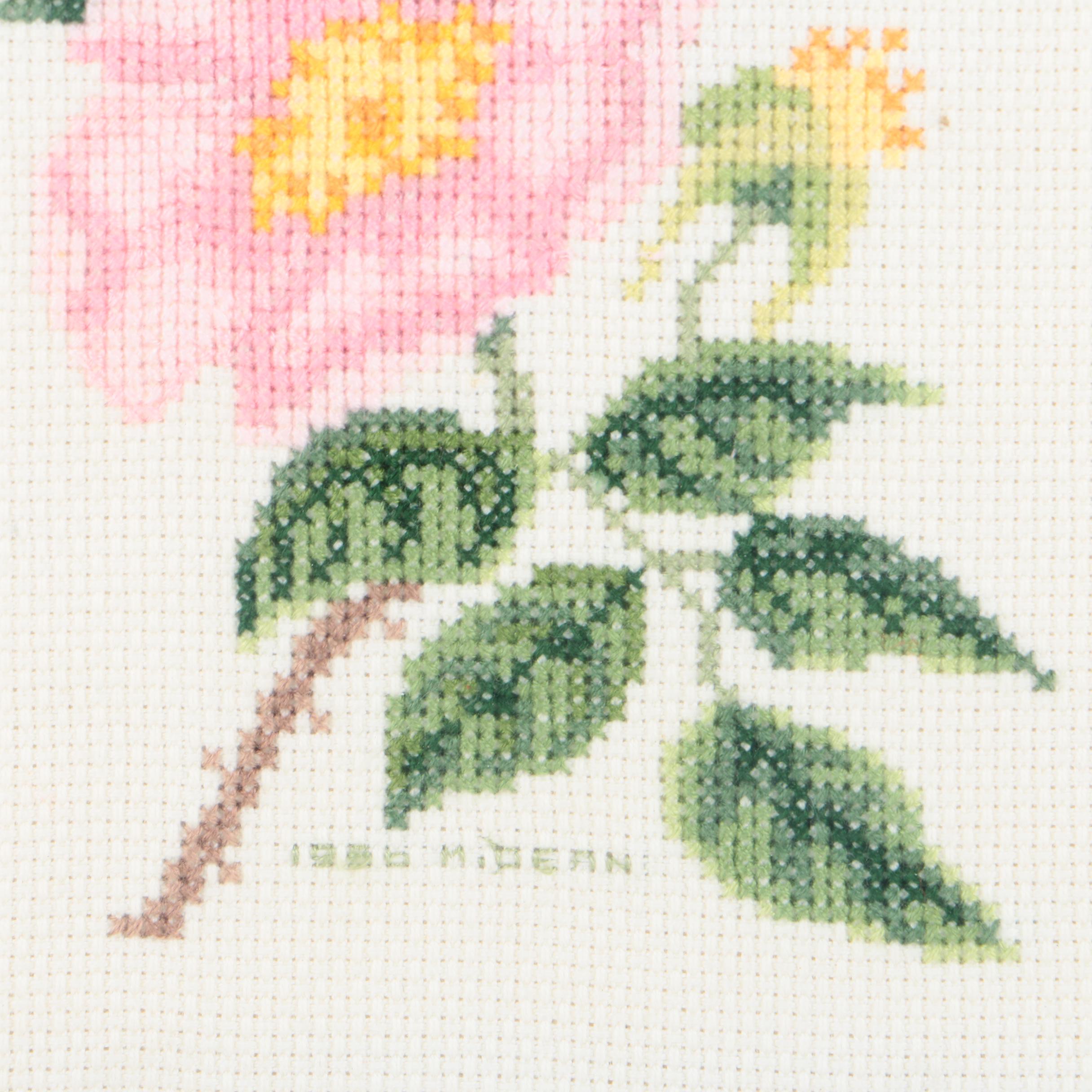 M. Dean Cross-Stitch of Pink Flowers