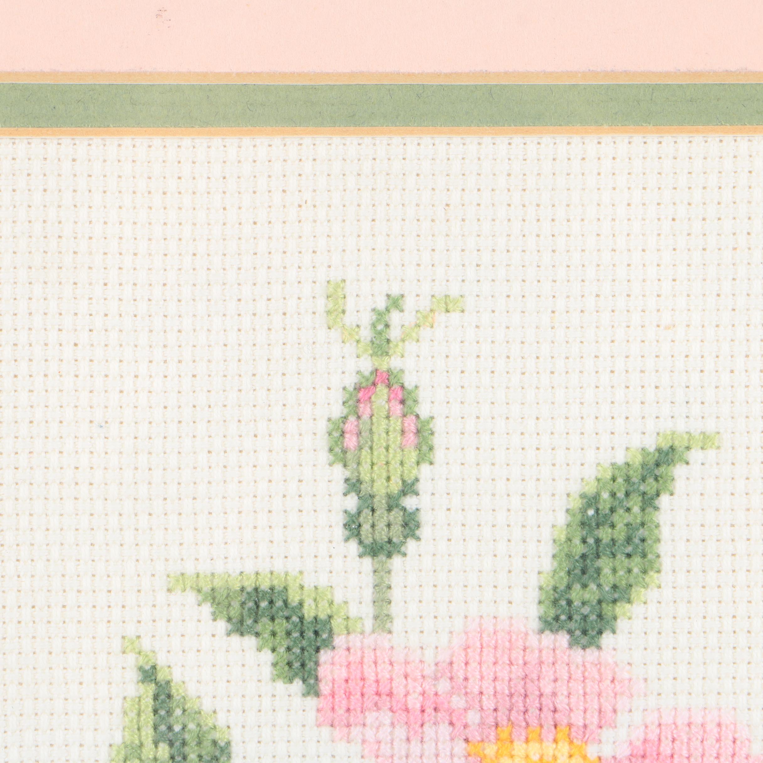M. Dean Cross-Stitch of Pink Flowers