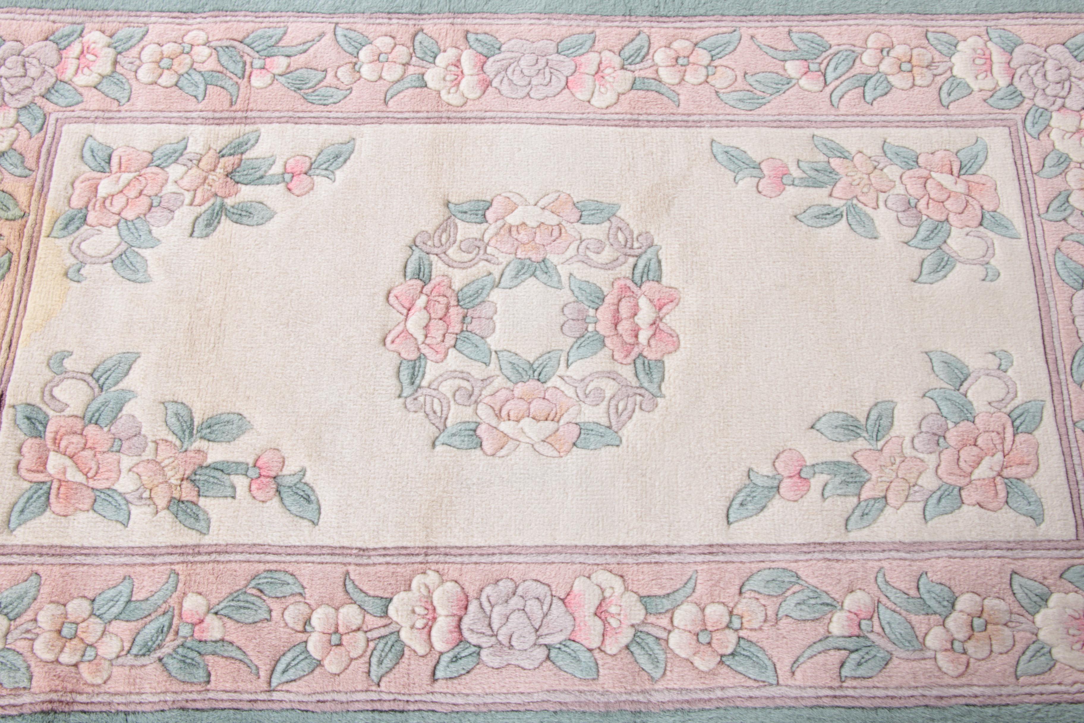 Hand-Knotted and Carved Chinese Wool Area Rug