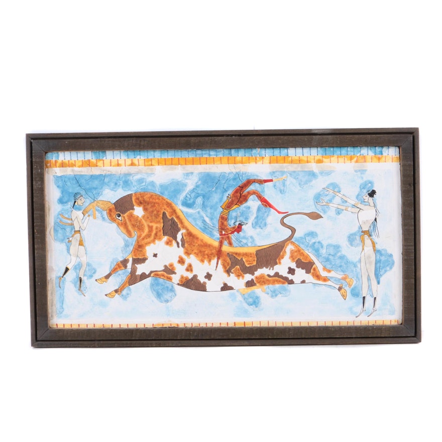 Gouache on Plaster After the Minoan "Bull-Leaping Fresco"