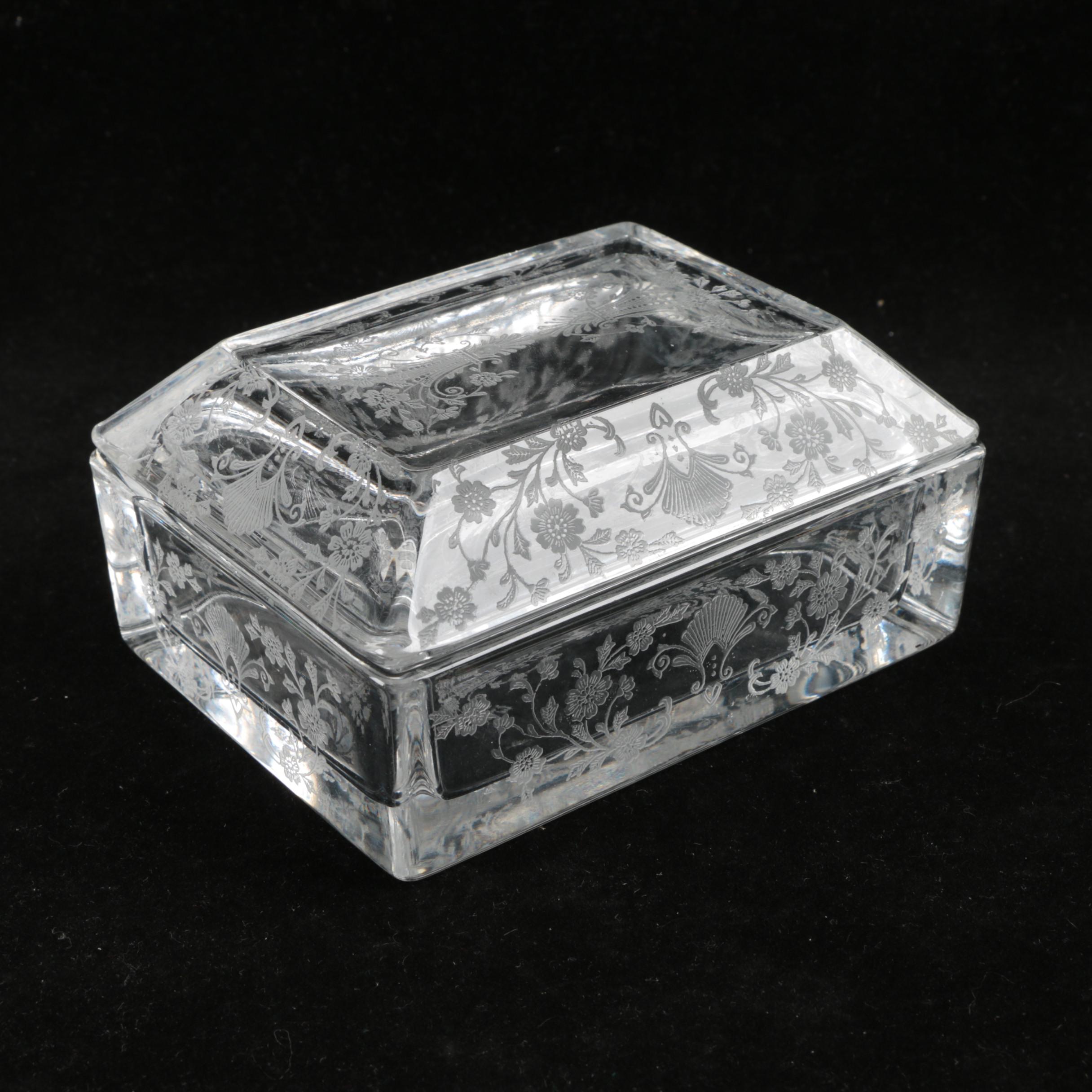 Etched Glass Trinket Box