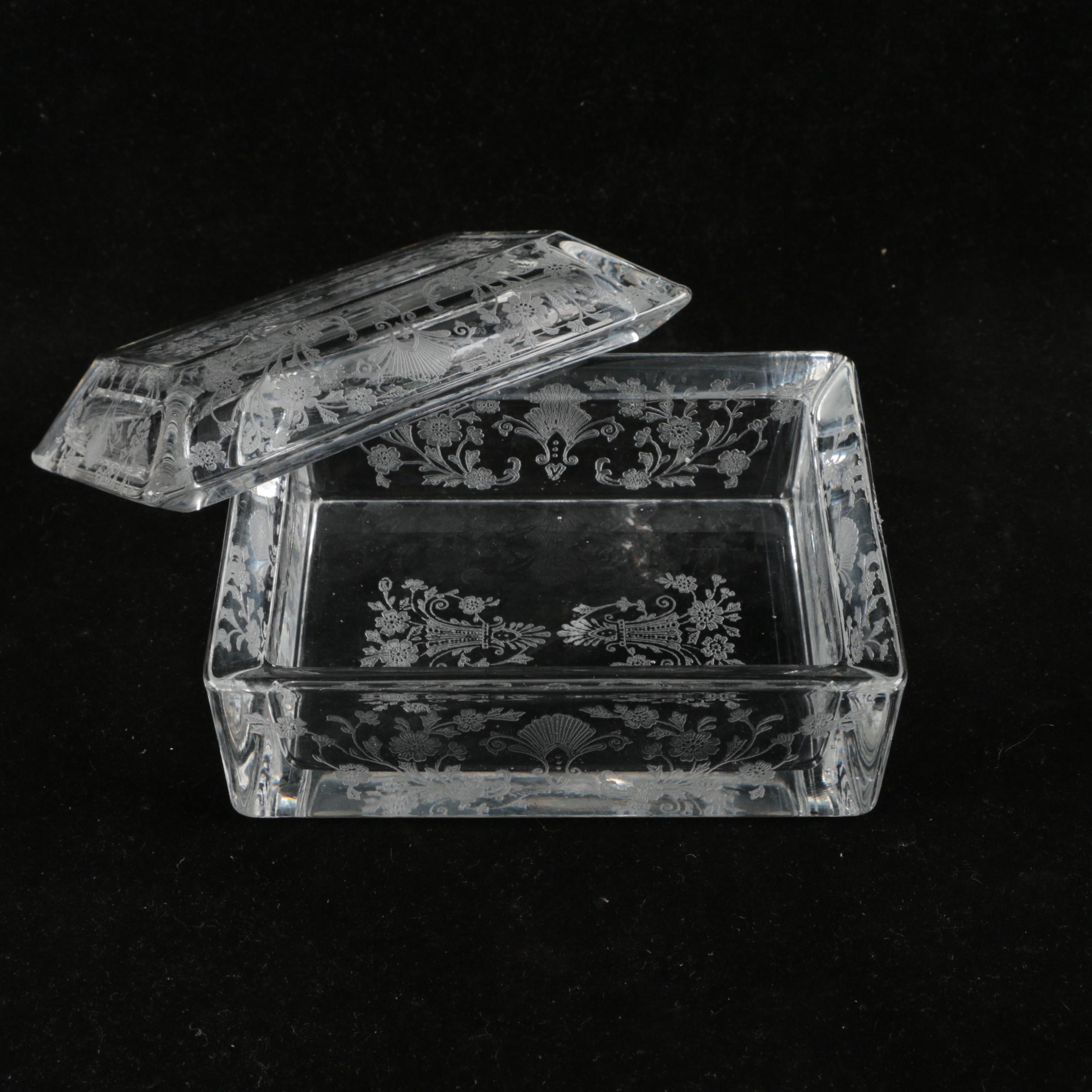 Etched Glass Trinket Box