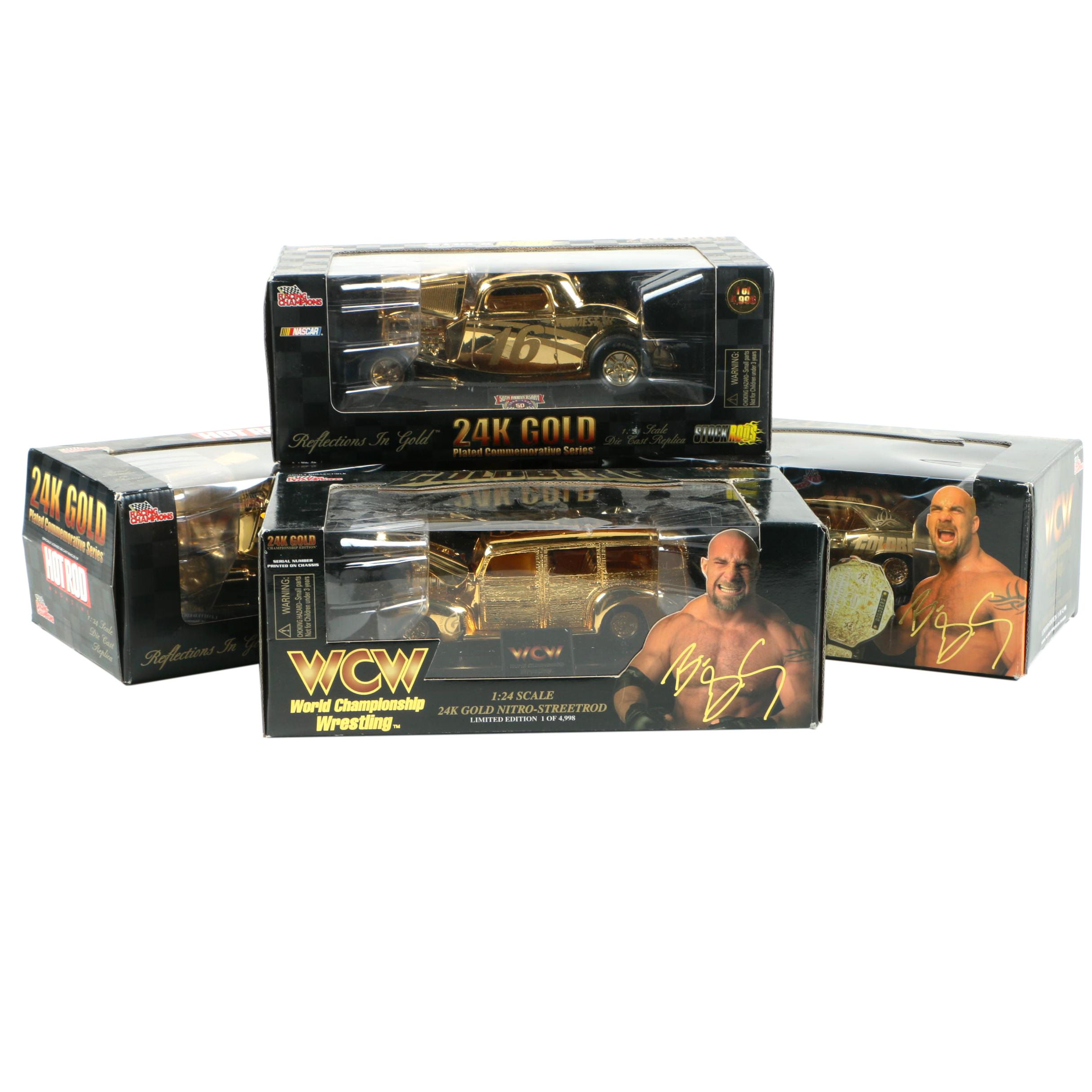 Four 24K Gold Racing Champions Die-Cast Cars