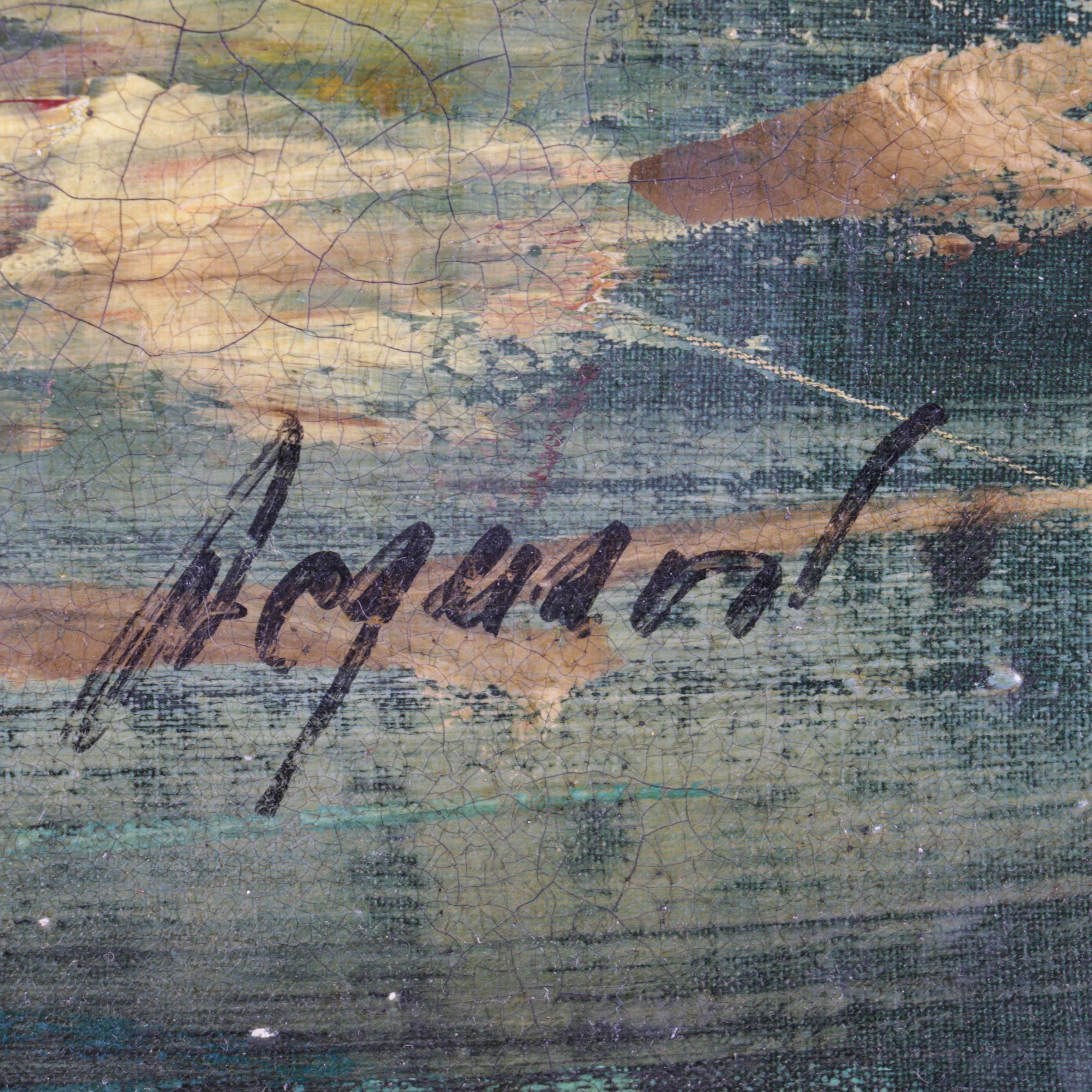 Acquanl Oil Painting of Battling Ships