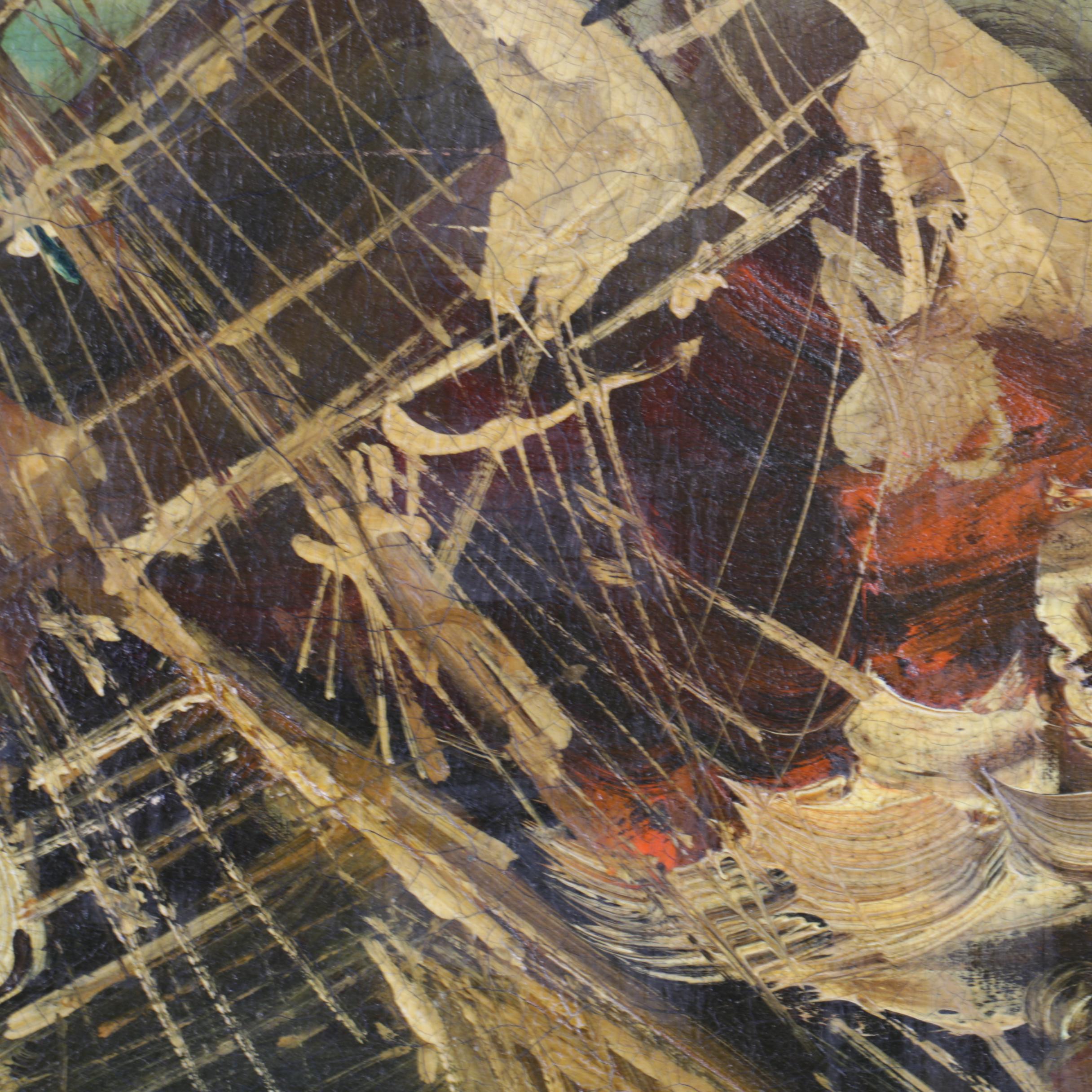 Acquanl Oil Painting of Battling Ships