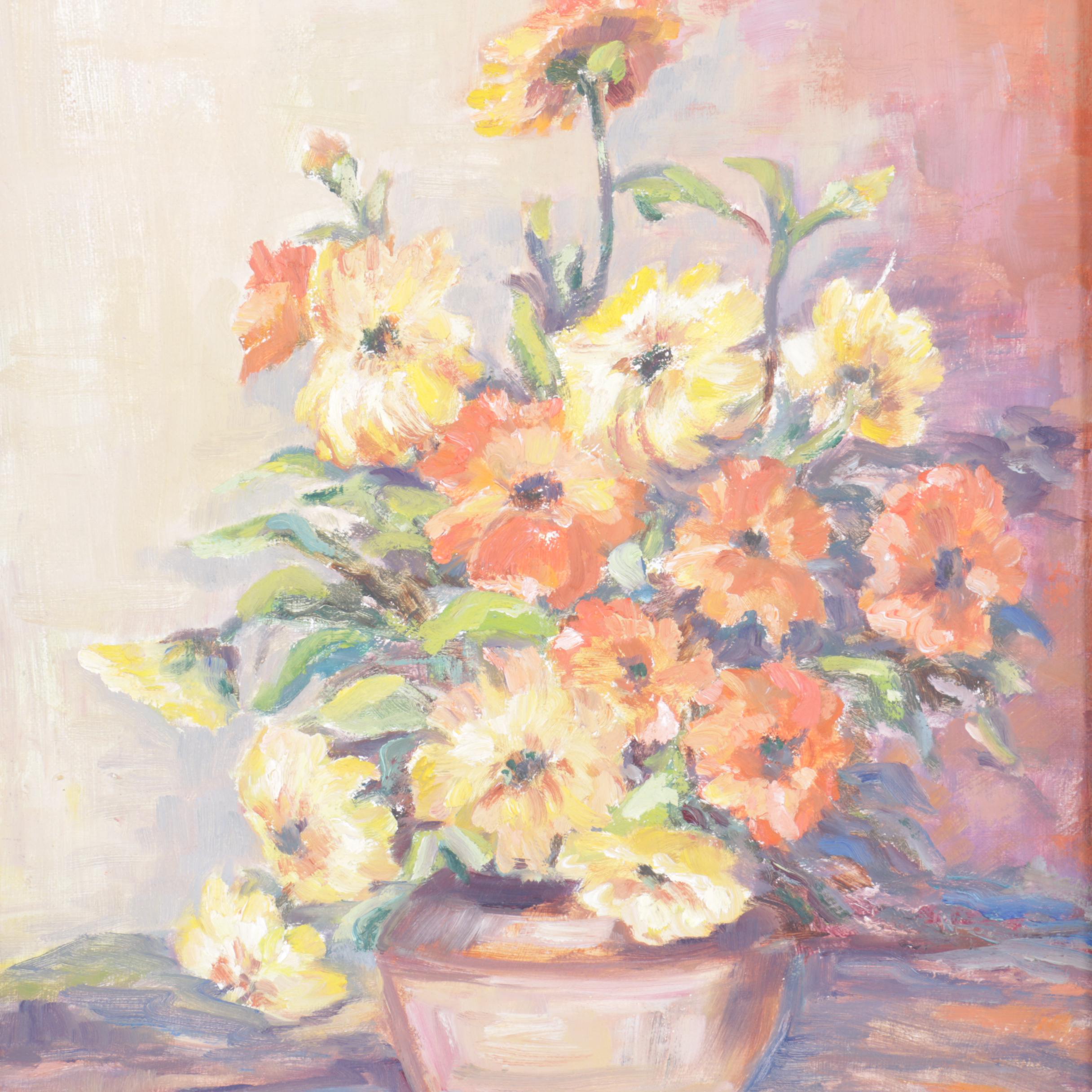 Jo Newman Oil Painting on Canvas Board of Flowers