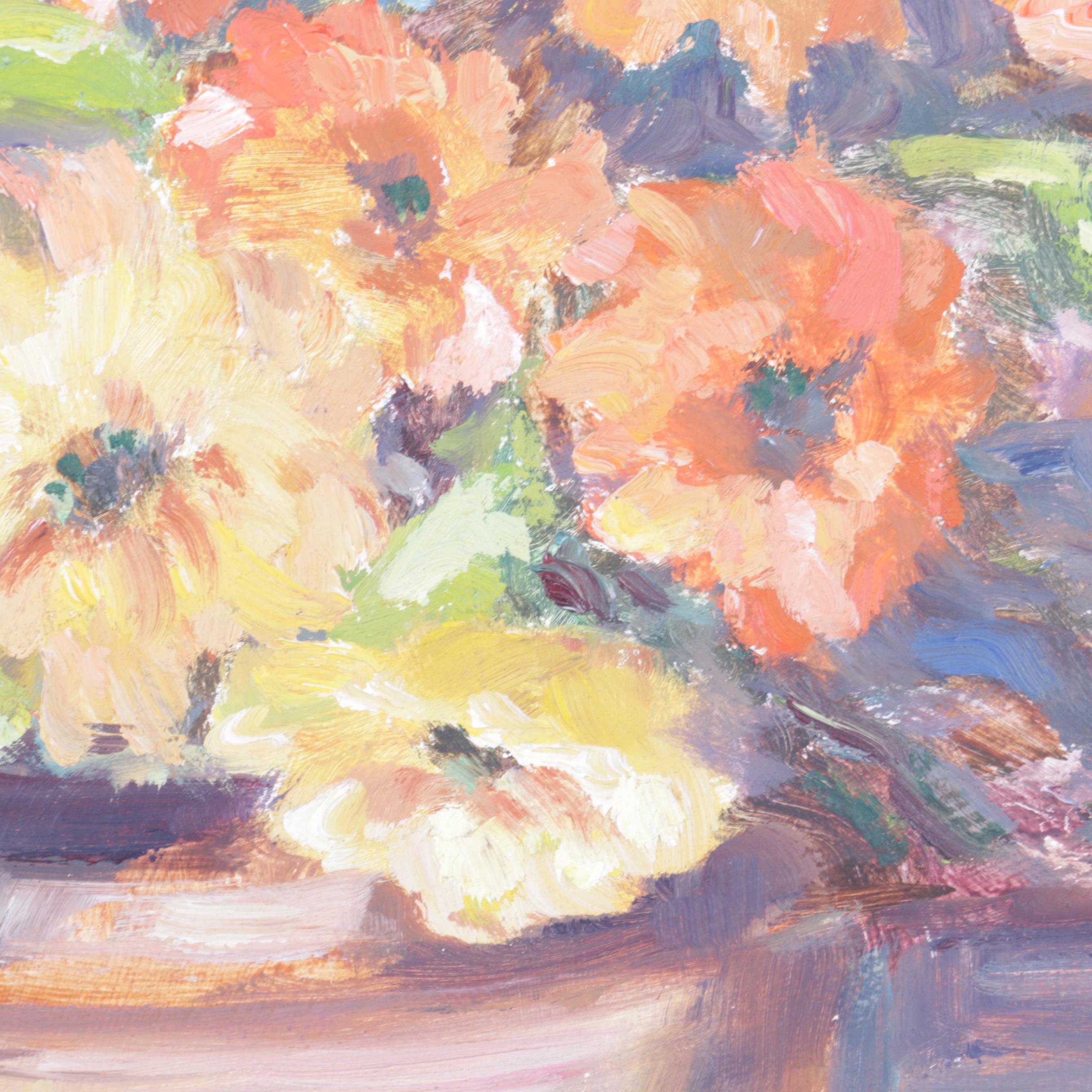 Jo Newman Oil Painting on Canvas Board of Flowers