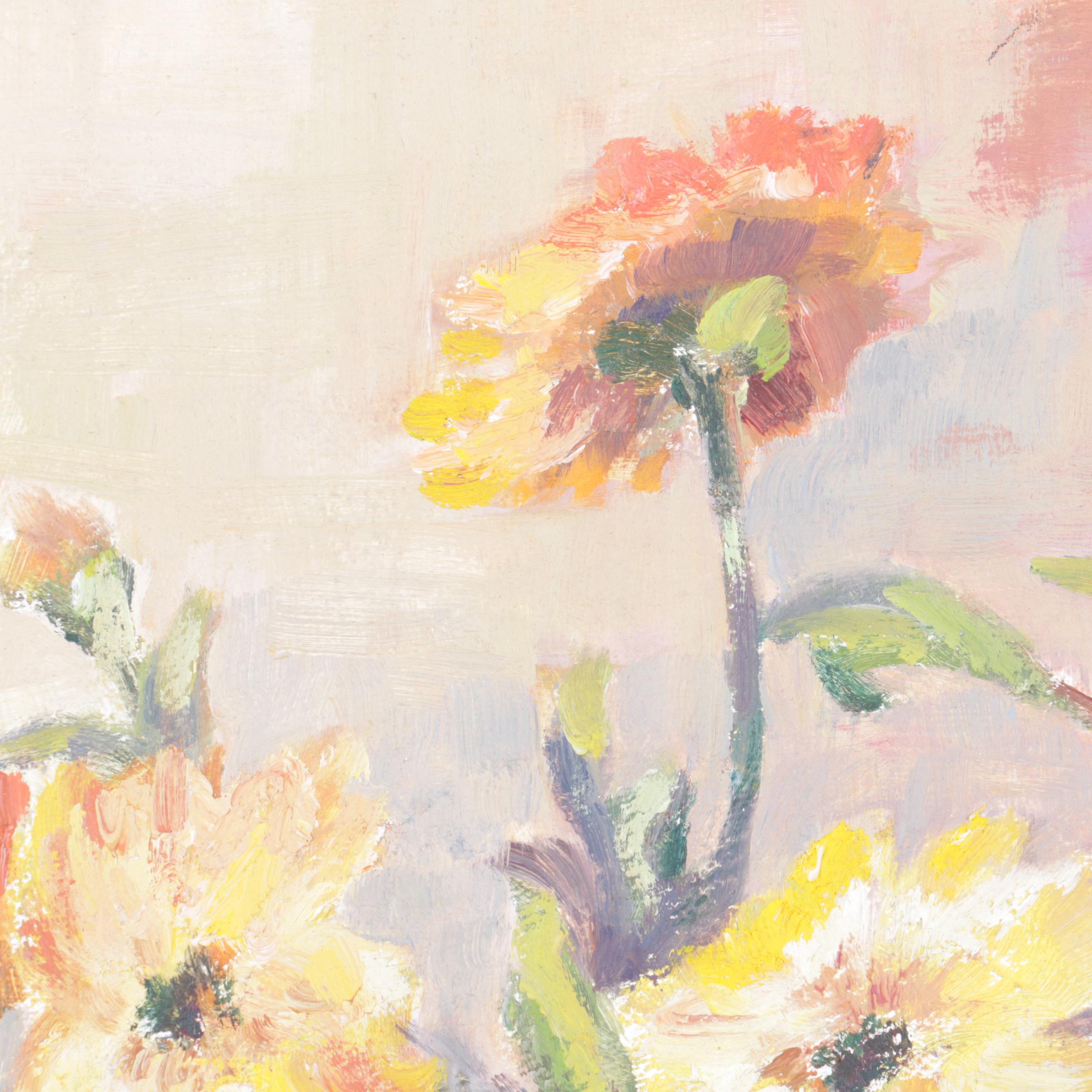 Jo Newman Oil Painting on Canvas Board of Flowers