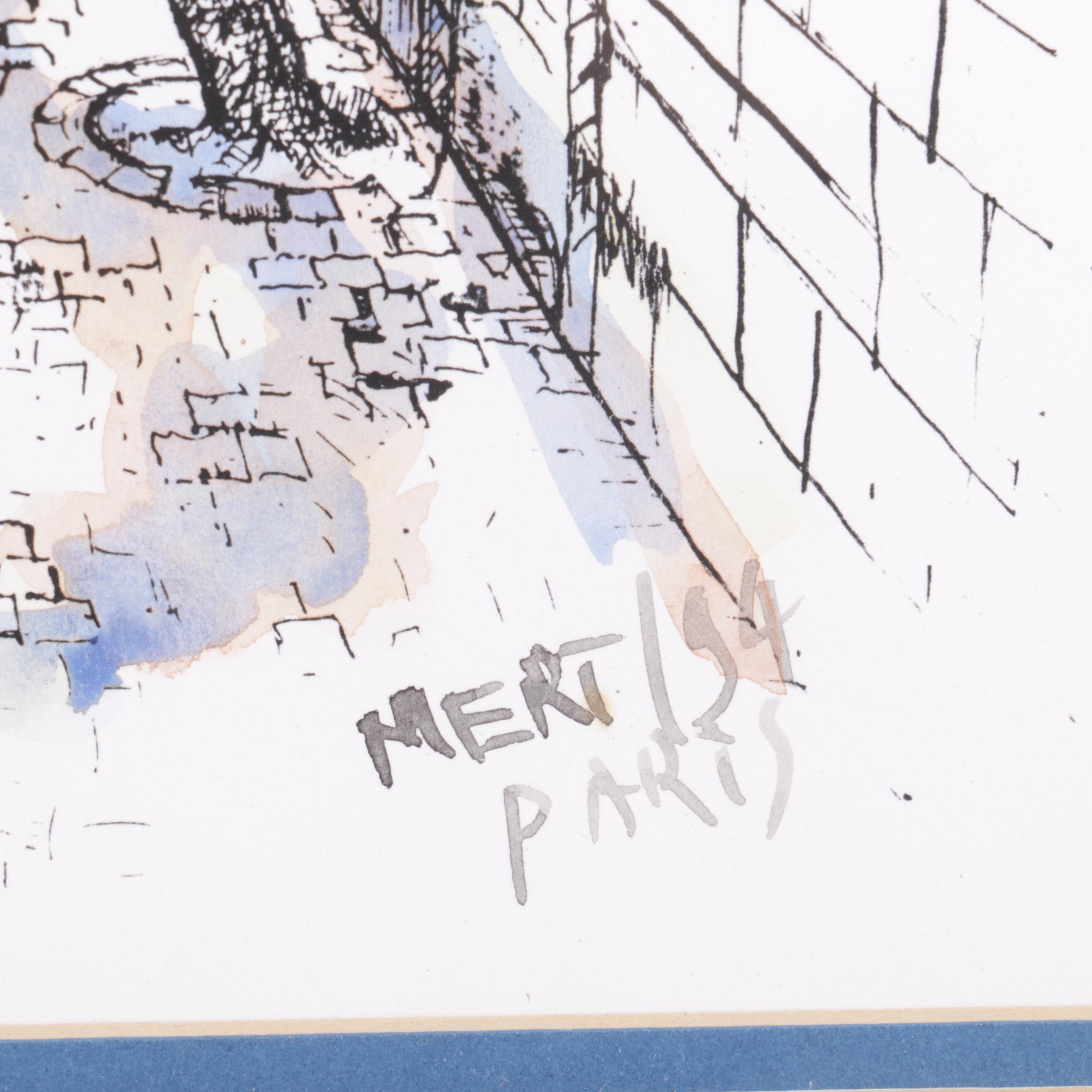 Mert Hand-Colored Reproduction Print of Parisian Scene