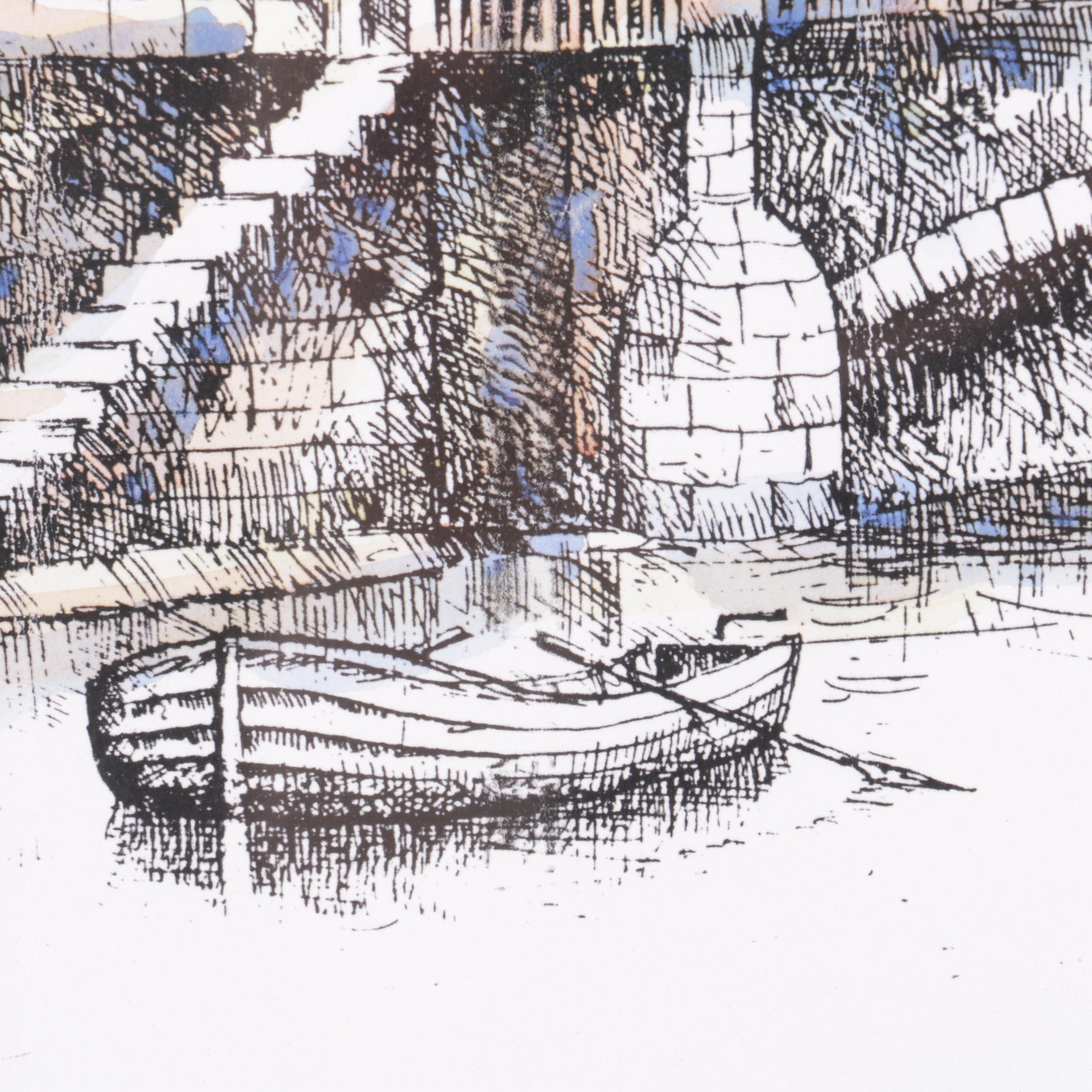 Mert Hand-Colored Reproduction Print of Parisian Scene