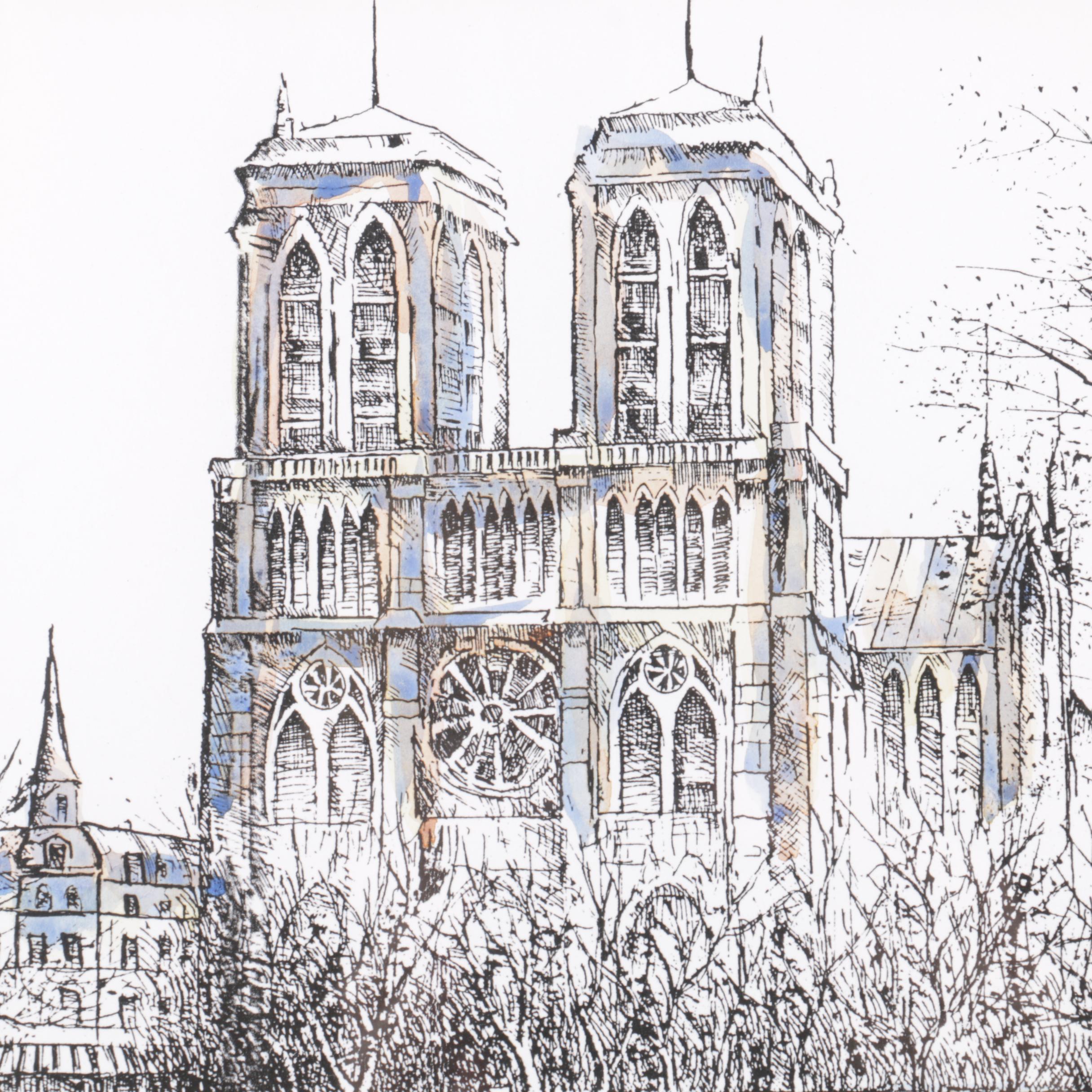 Mert Hand-Colored Reproduction Print of Parisian Scene