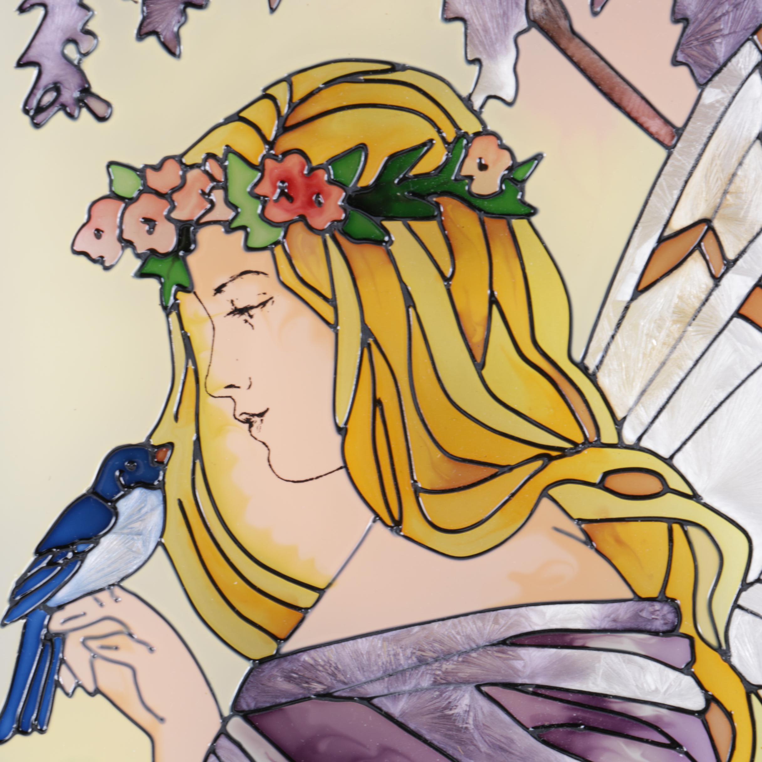Joan Baker Designs Hand-Painted Stained Glass Panel of a Fairy Woman