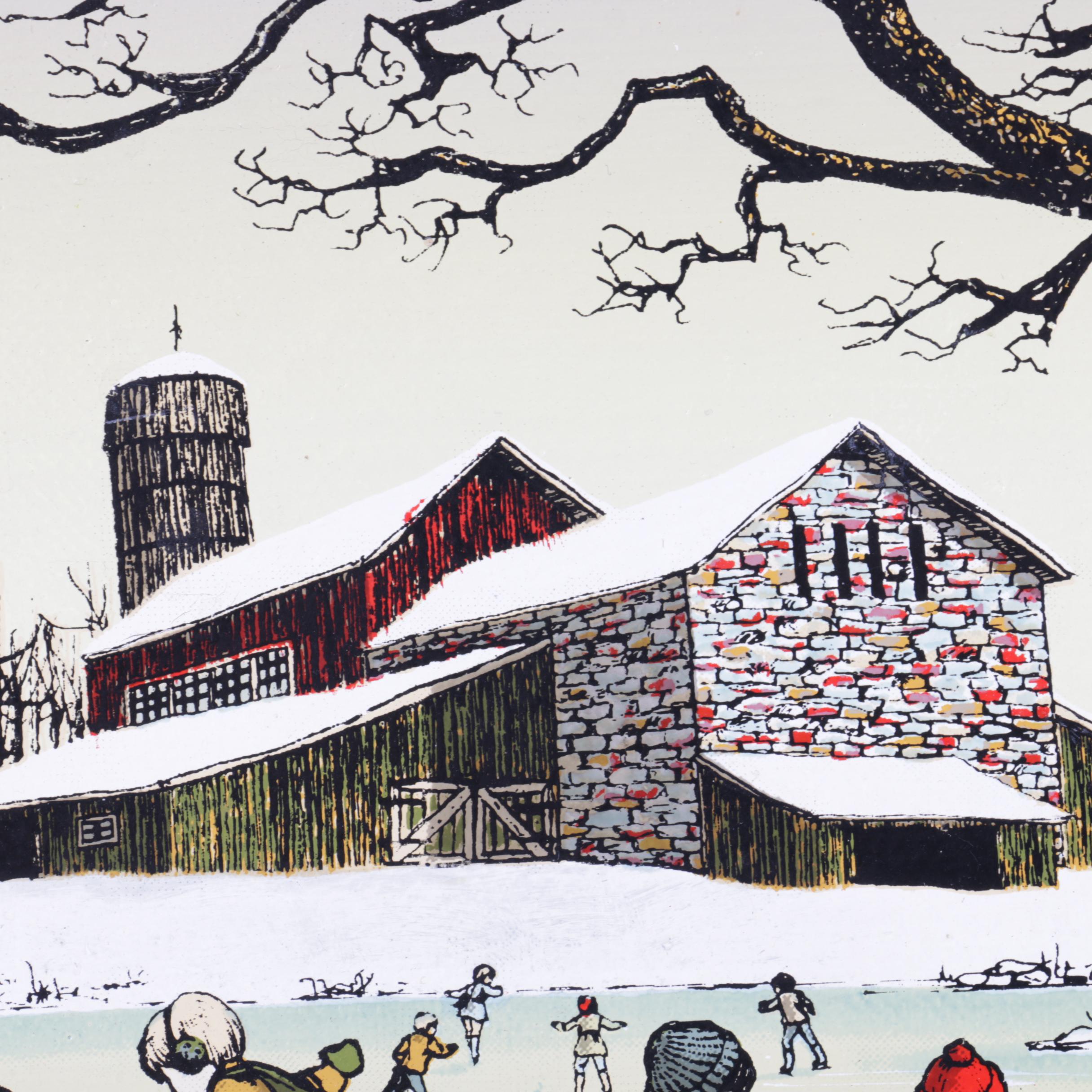 H. Hargrove Serigraph on Canvas of Winter Scene