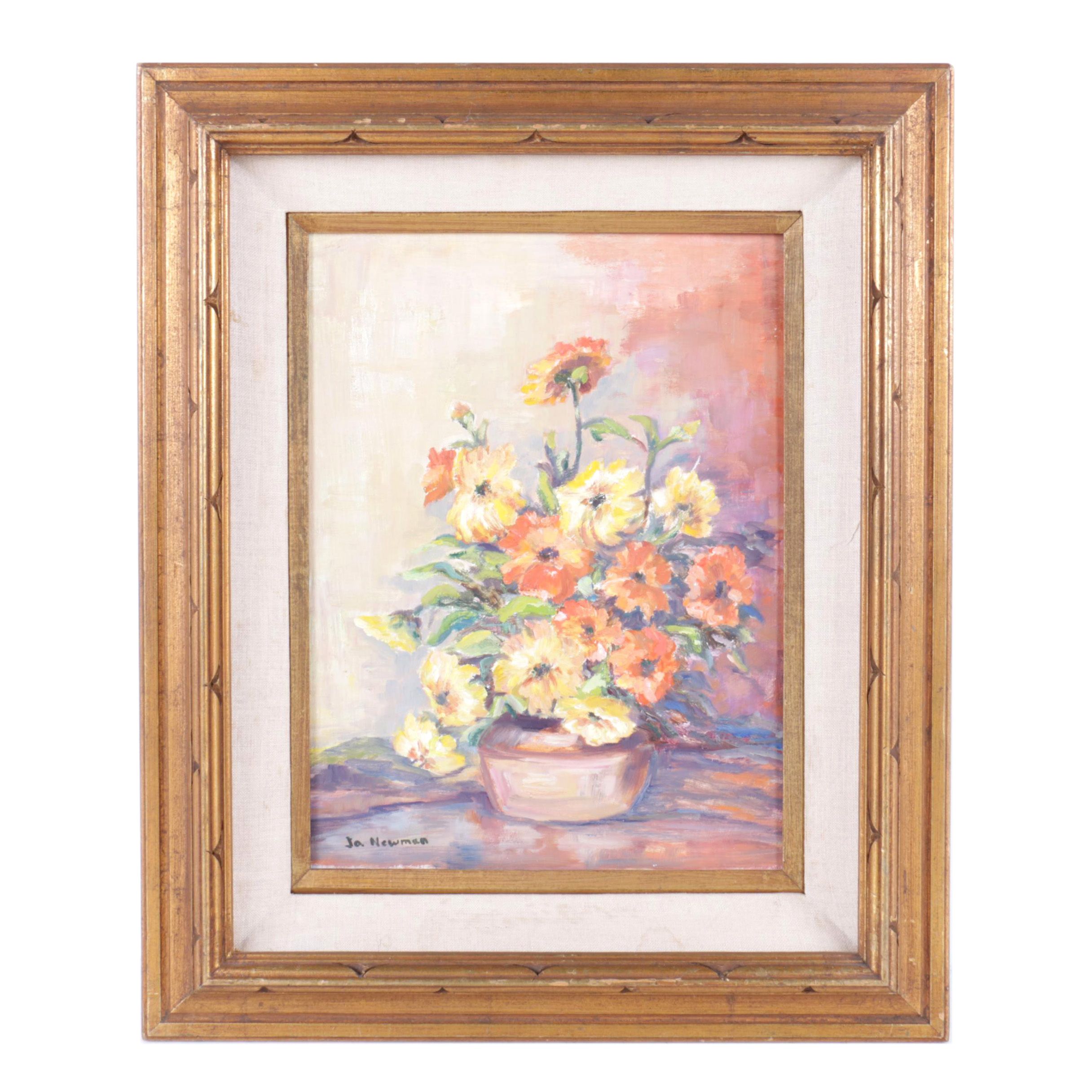 Jo Newman Oil Painting on Canvas Board of Flowers