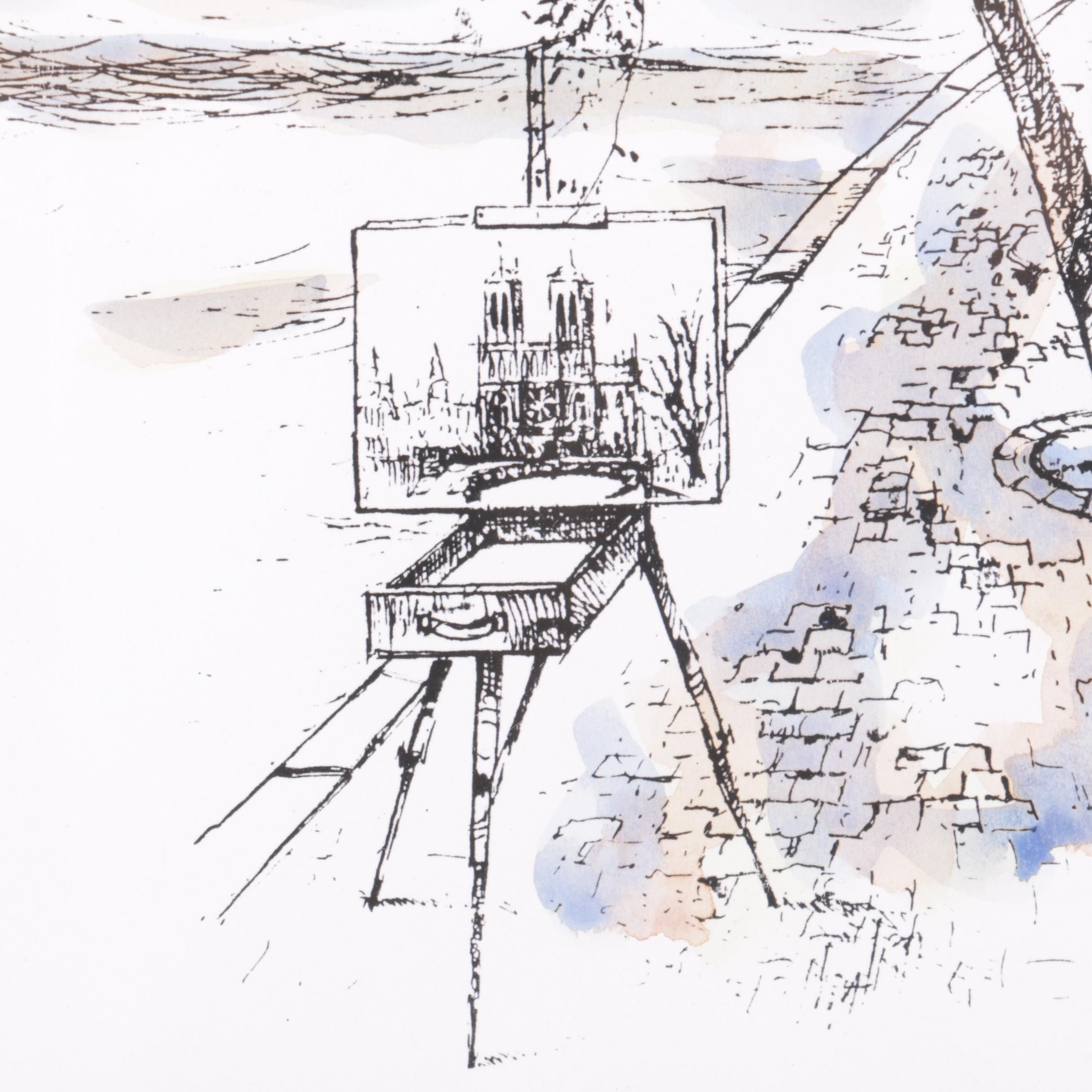 Mert Hand-Colored Reproduction Print of Parisian Scene