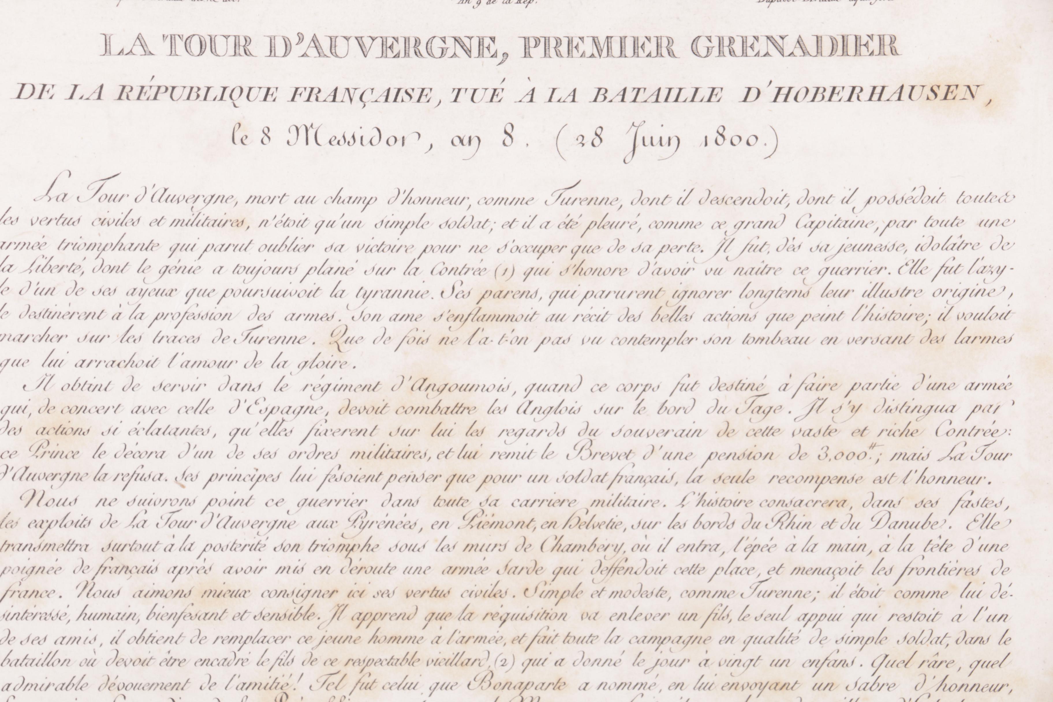 Jean Duplessis-Bertaux Engraving "La Tour D'Auvergne, Premier Grenadier"