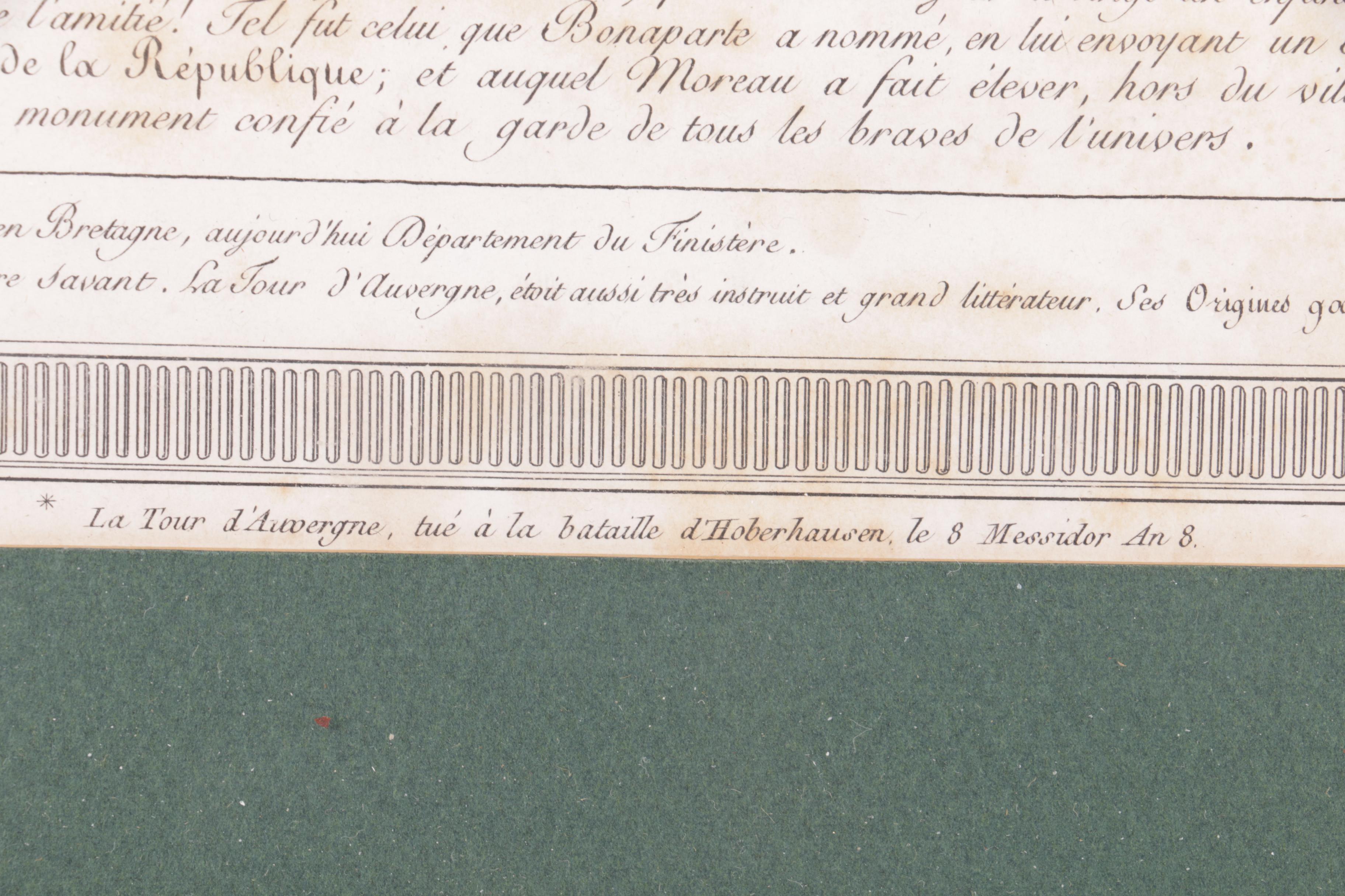 Jean Duplessis-Bertaux Engraving "La Tour D'Auvergne, Premier Grenadier"