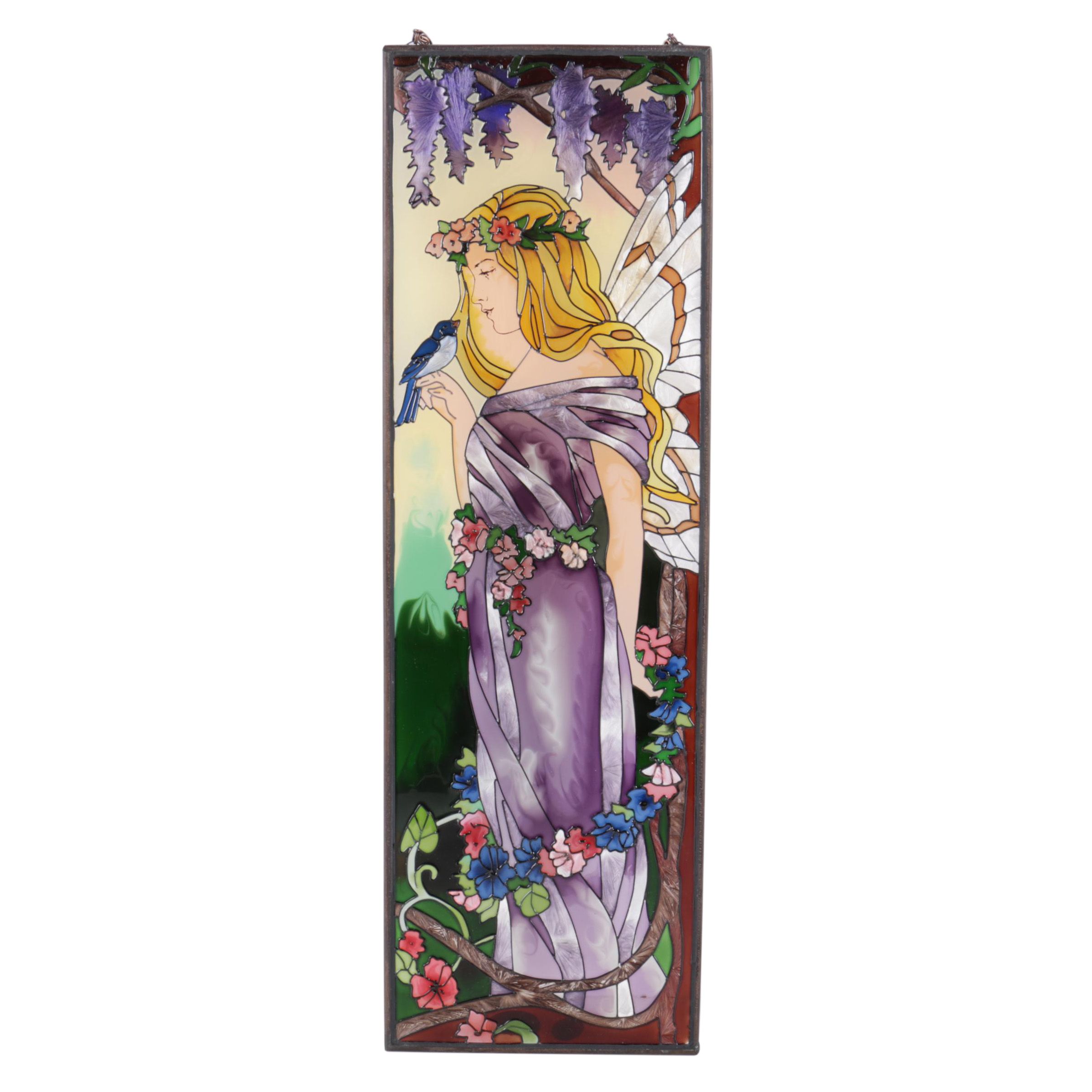 Joan Baker Designs Hand-Painted Stained Glass Panel of a Fairy Woman