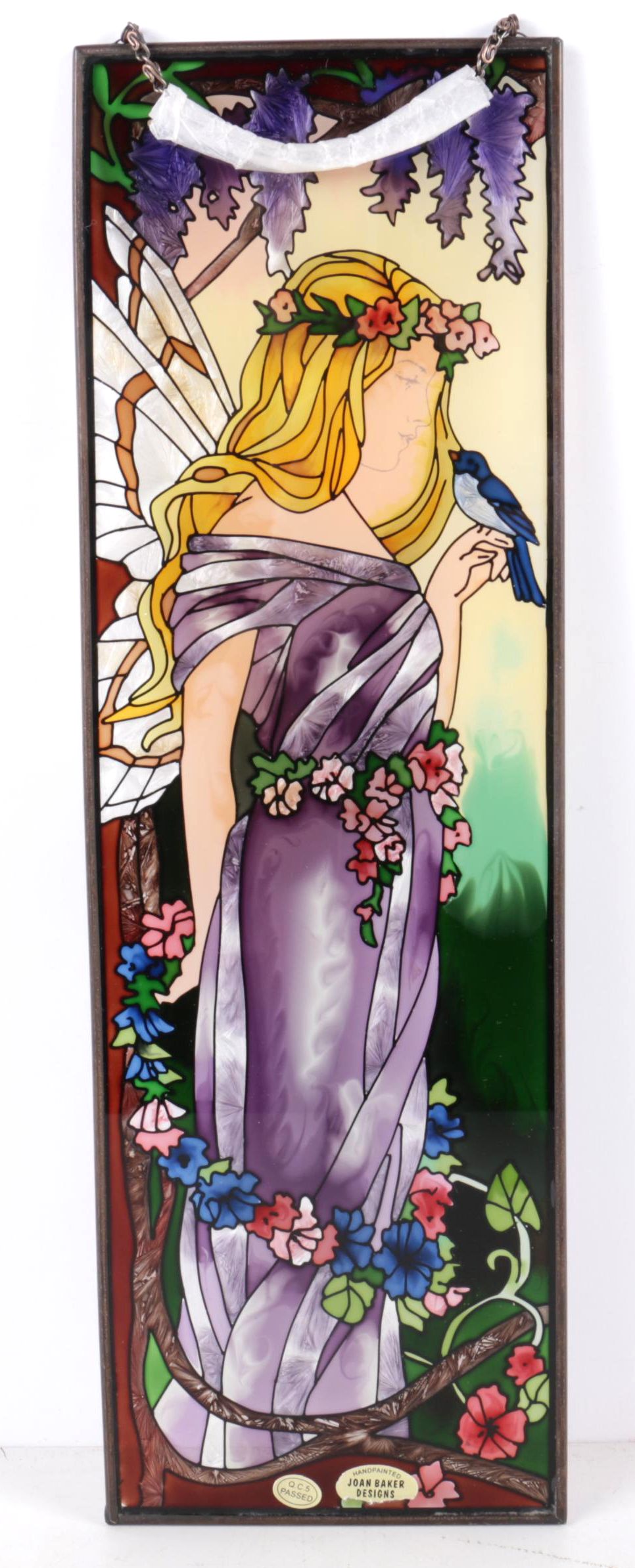 Joan Baker Designs Hand-Painted Stained Glass Panel of a Fairy Woman