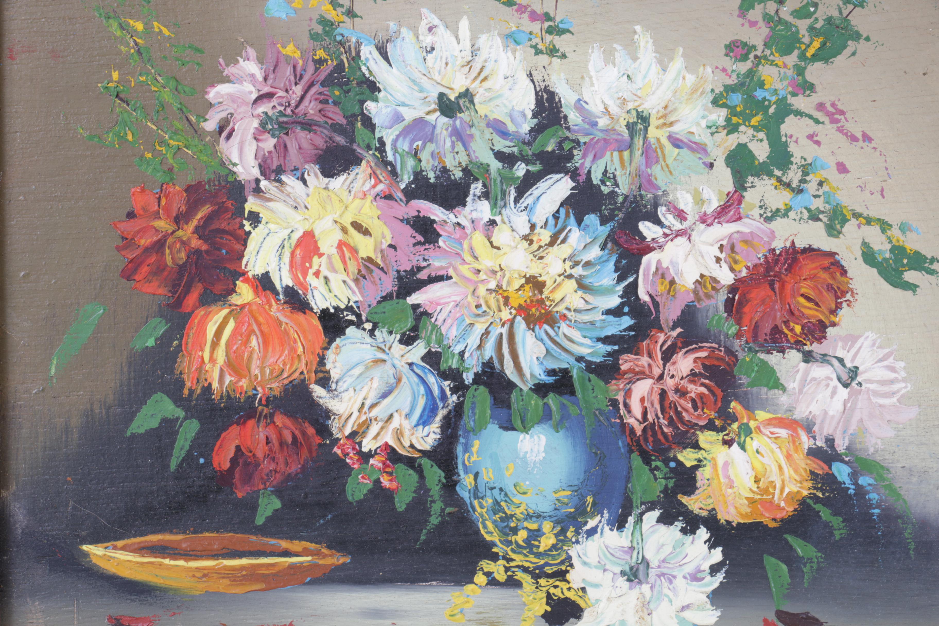 K. Houg Oil Painting of a Floral Arrangement