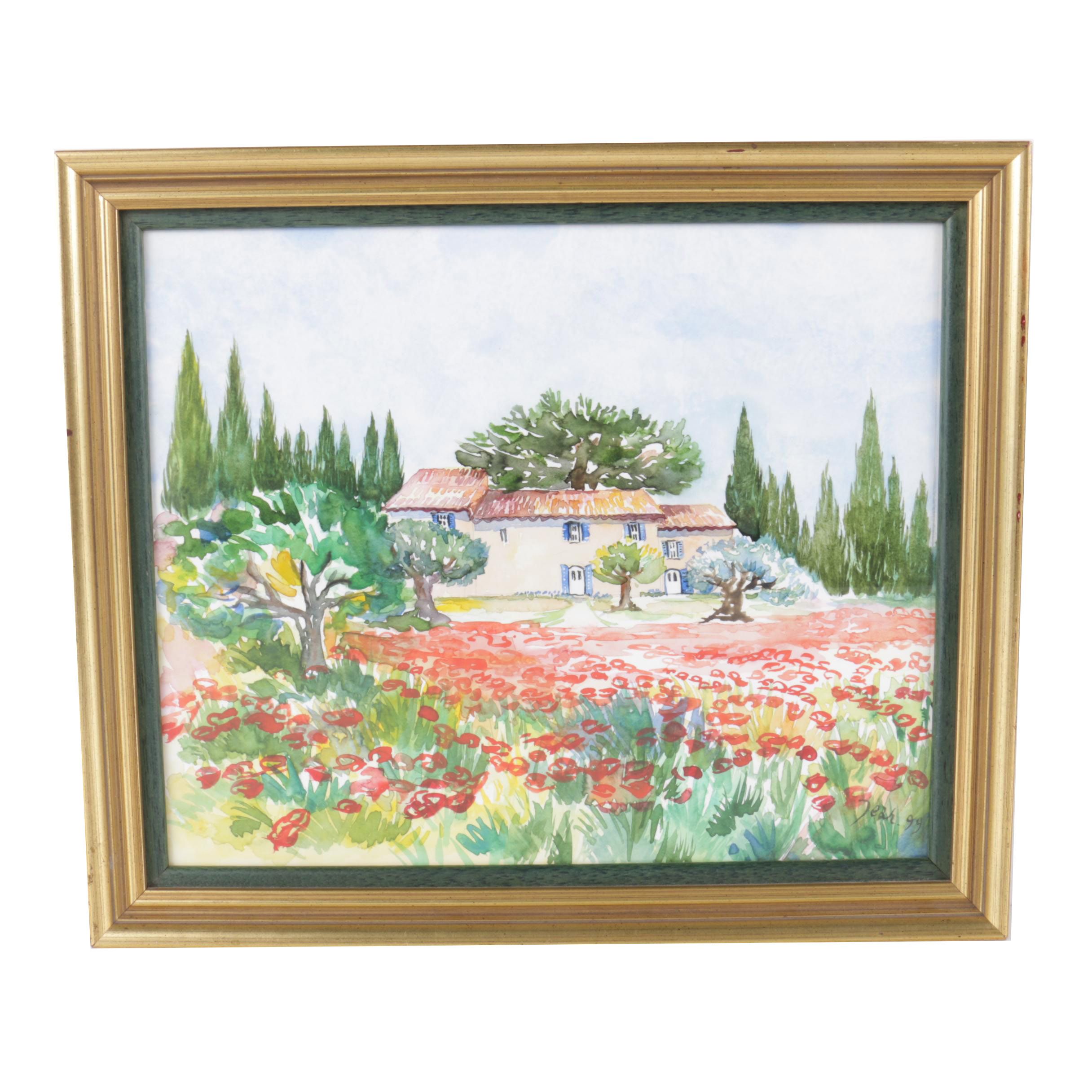 Jeah Watercolor Painting of a Villa