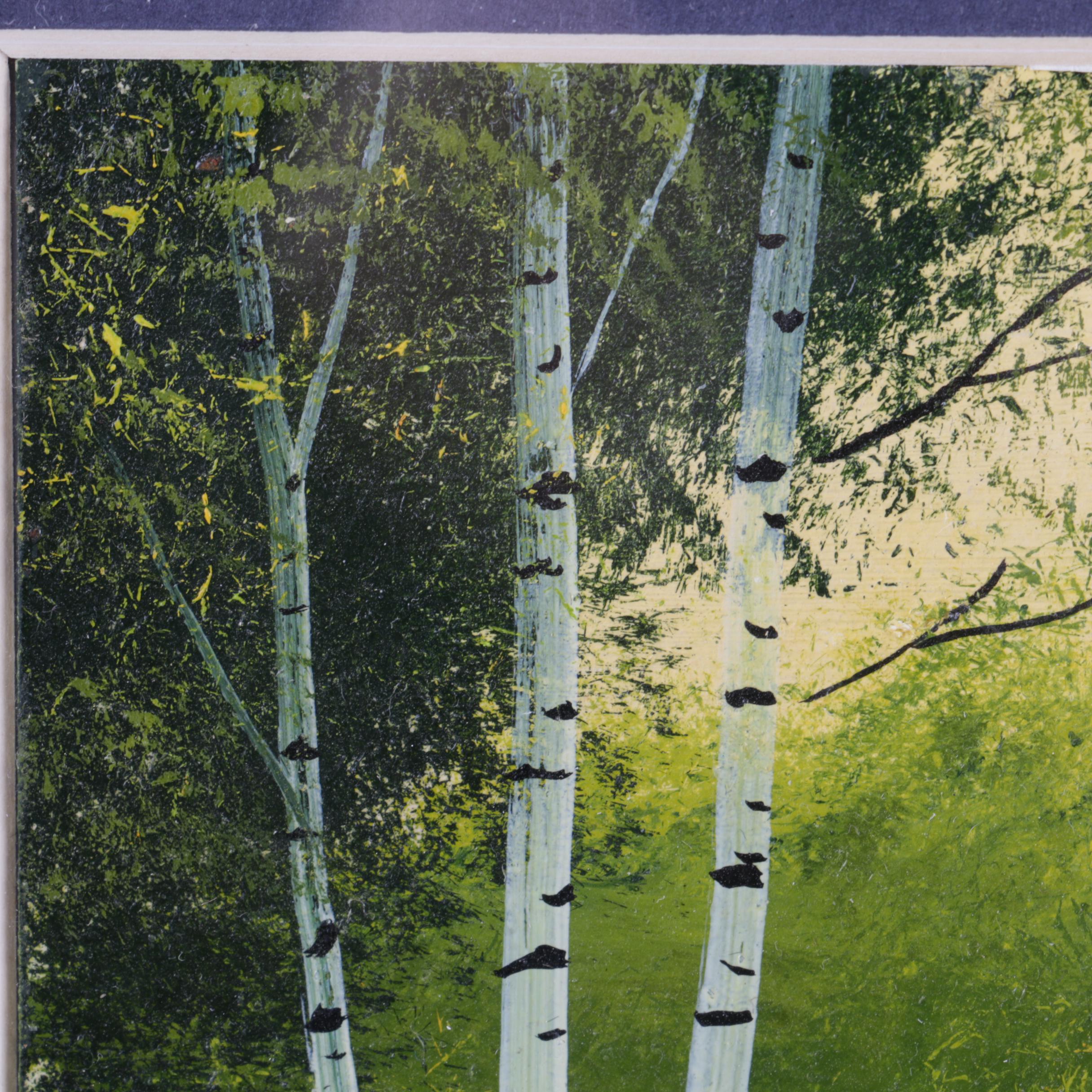 Oil Painting on Panel Landscape with Birch Trees