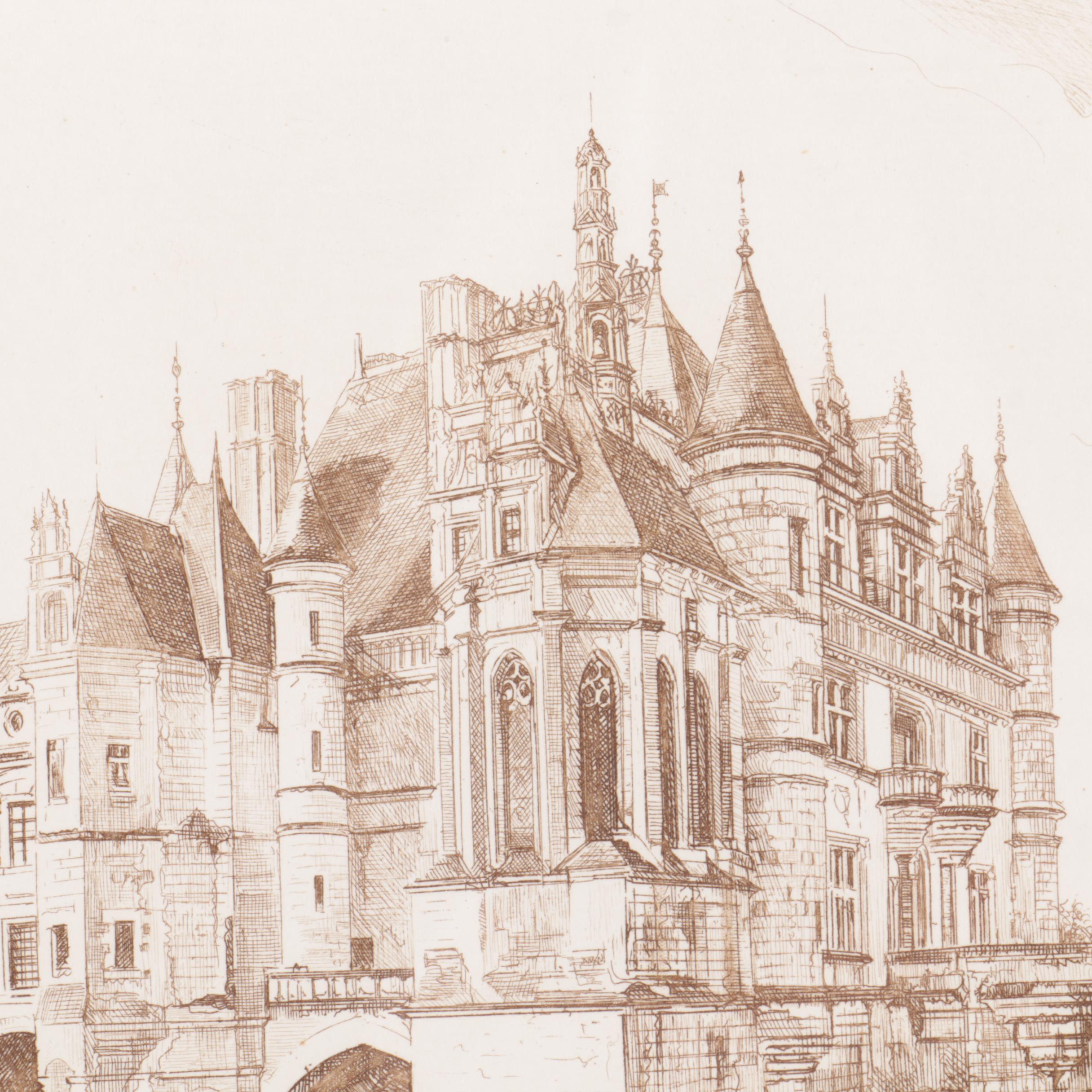 Leopold Robin Engraving of the Château de Chenonceau