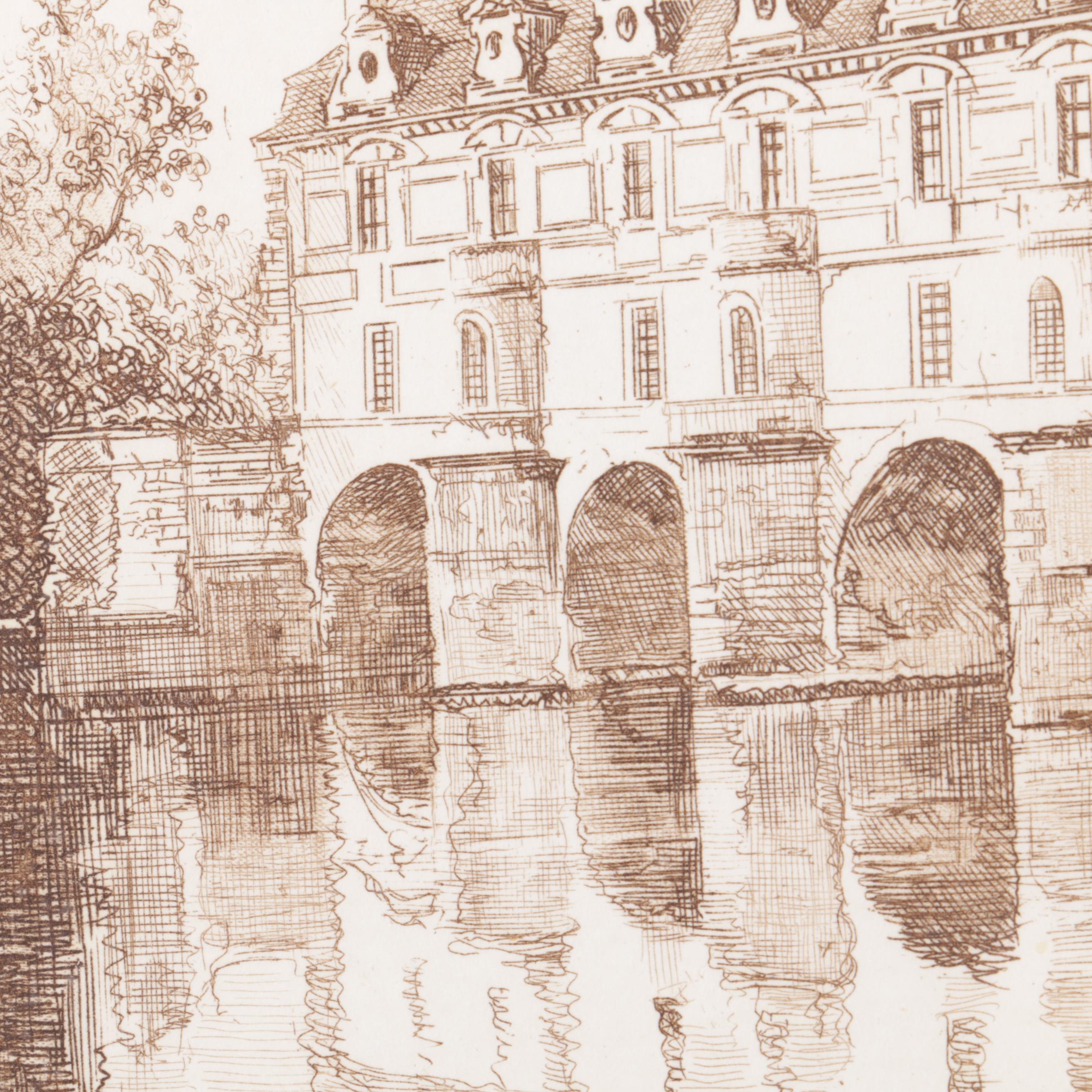 Leopold Robin Engraving of the Château de Chenonceau