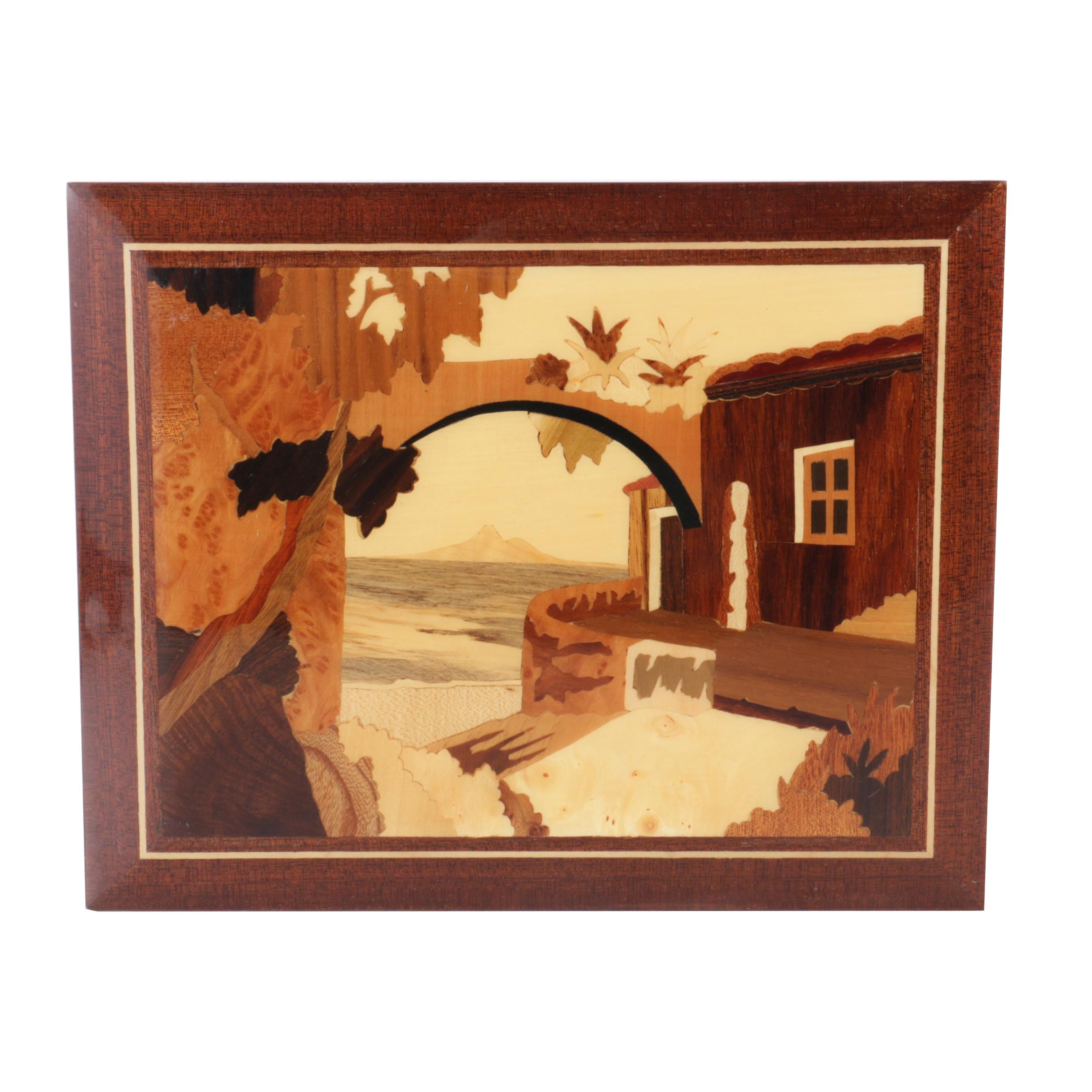 Marquetry Panel of a Coastal Scene