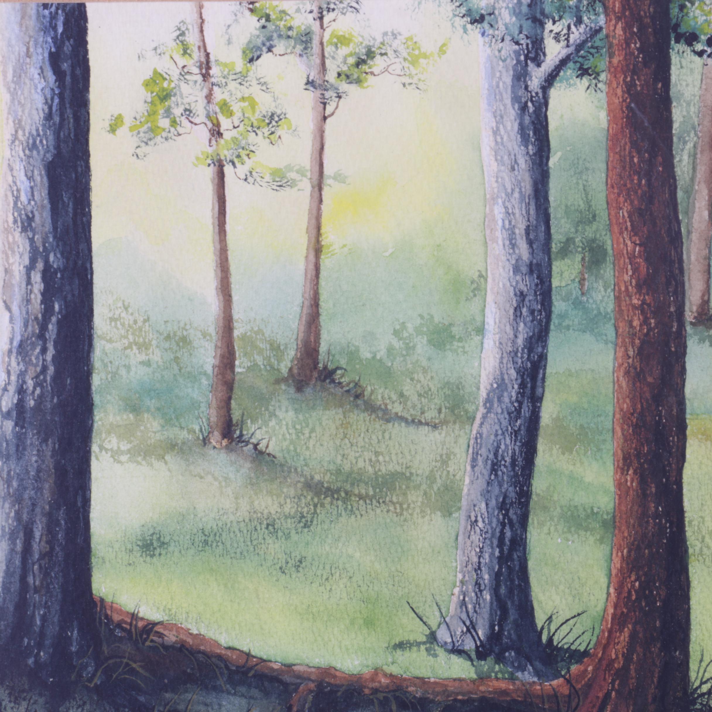 Marilyn Moseley Watercolor on Paper of a Wooded Landscape